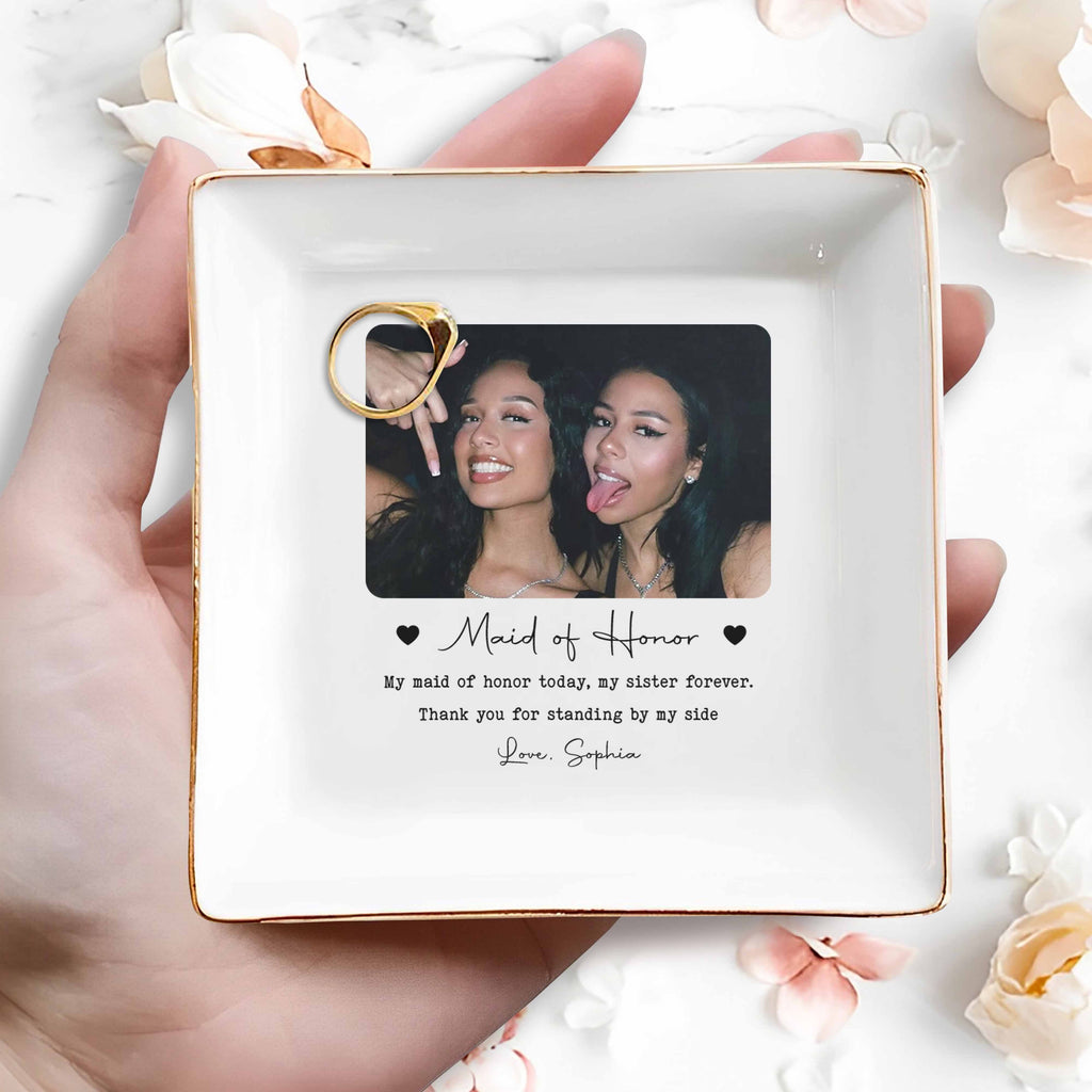 Personalized Custom Jewelry Dish for Sister with Photo Hearts Jewelry Dish GradoCreations