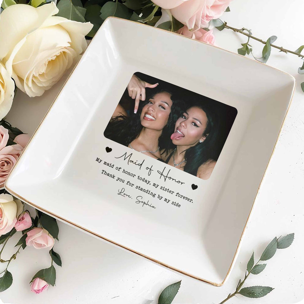 Personalized Custom Jewelry Dish for Sister with Photo Hearts Jewelry Dish GradoCreations