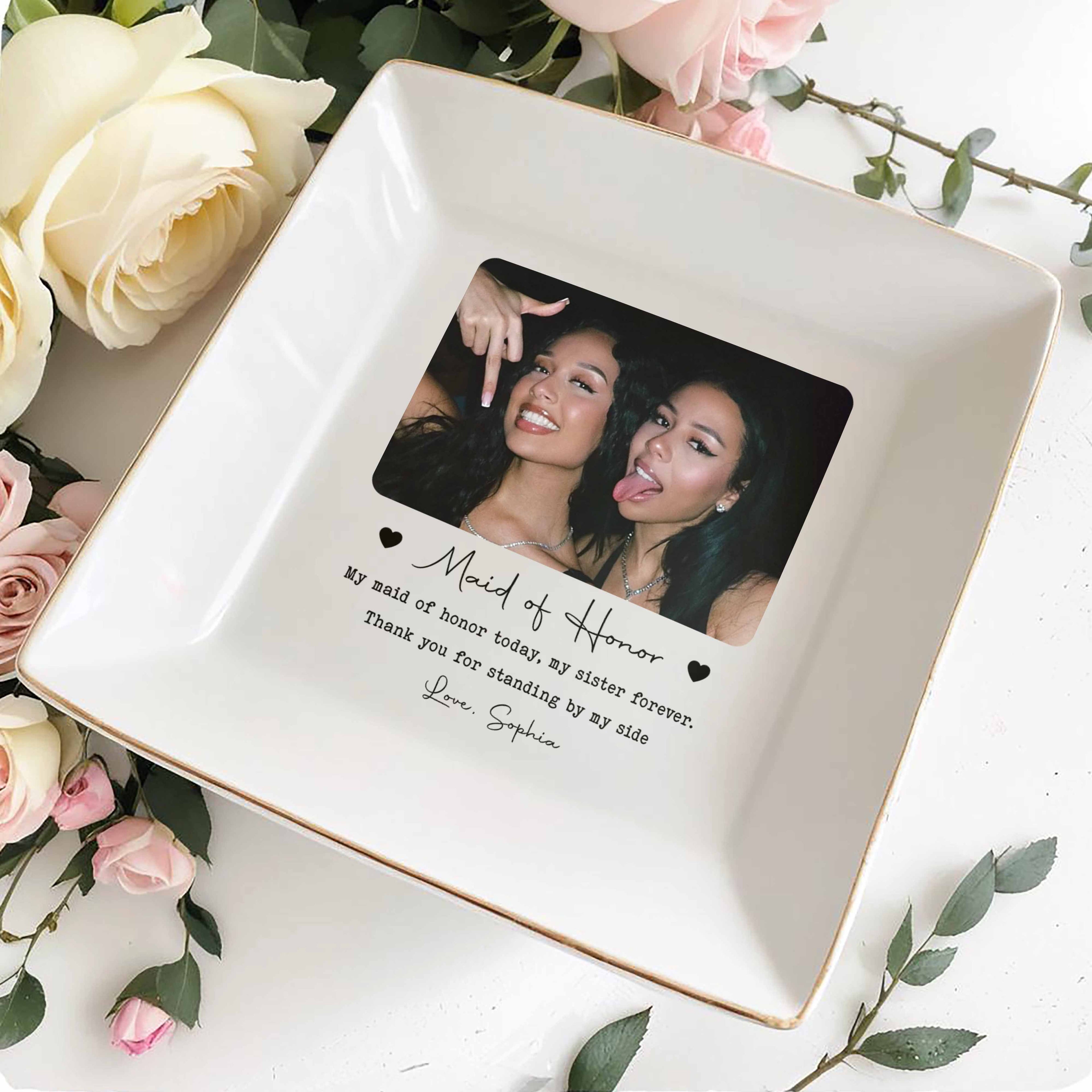Personalized Custom Jewelry Dish for Sister with Photo Hearts Jewelry Dish GradoCreations