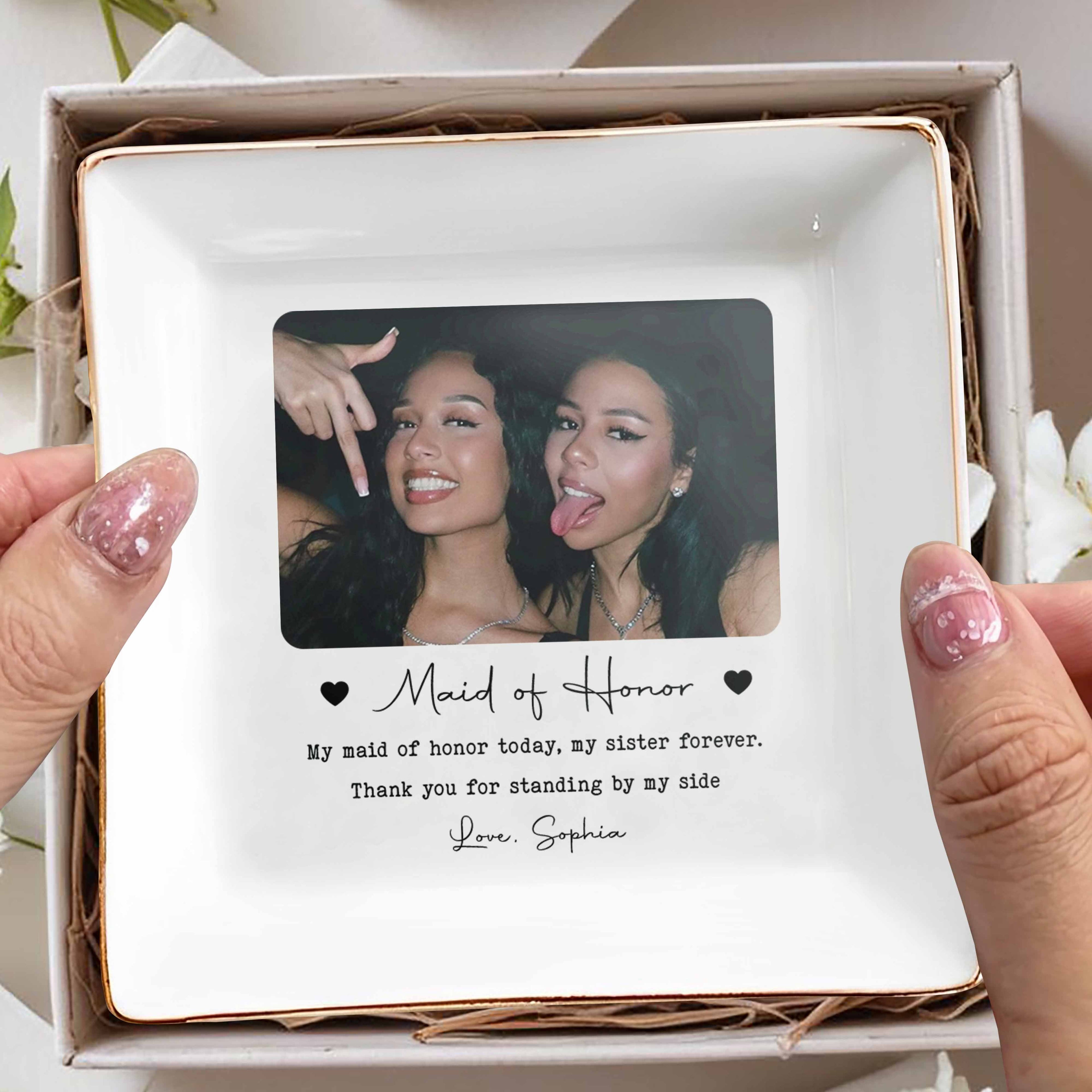 Personalized Custom Jewelry Dish for Sister with Photo Hearts Jewelry Dish GradoCreations
