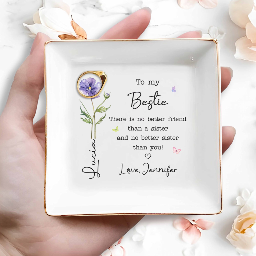 Personalized Jewelry Dish Custom Name Birth Month Flower Gift for Best Friend Jewelry Dish GradoCreations