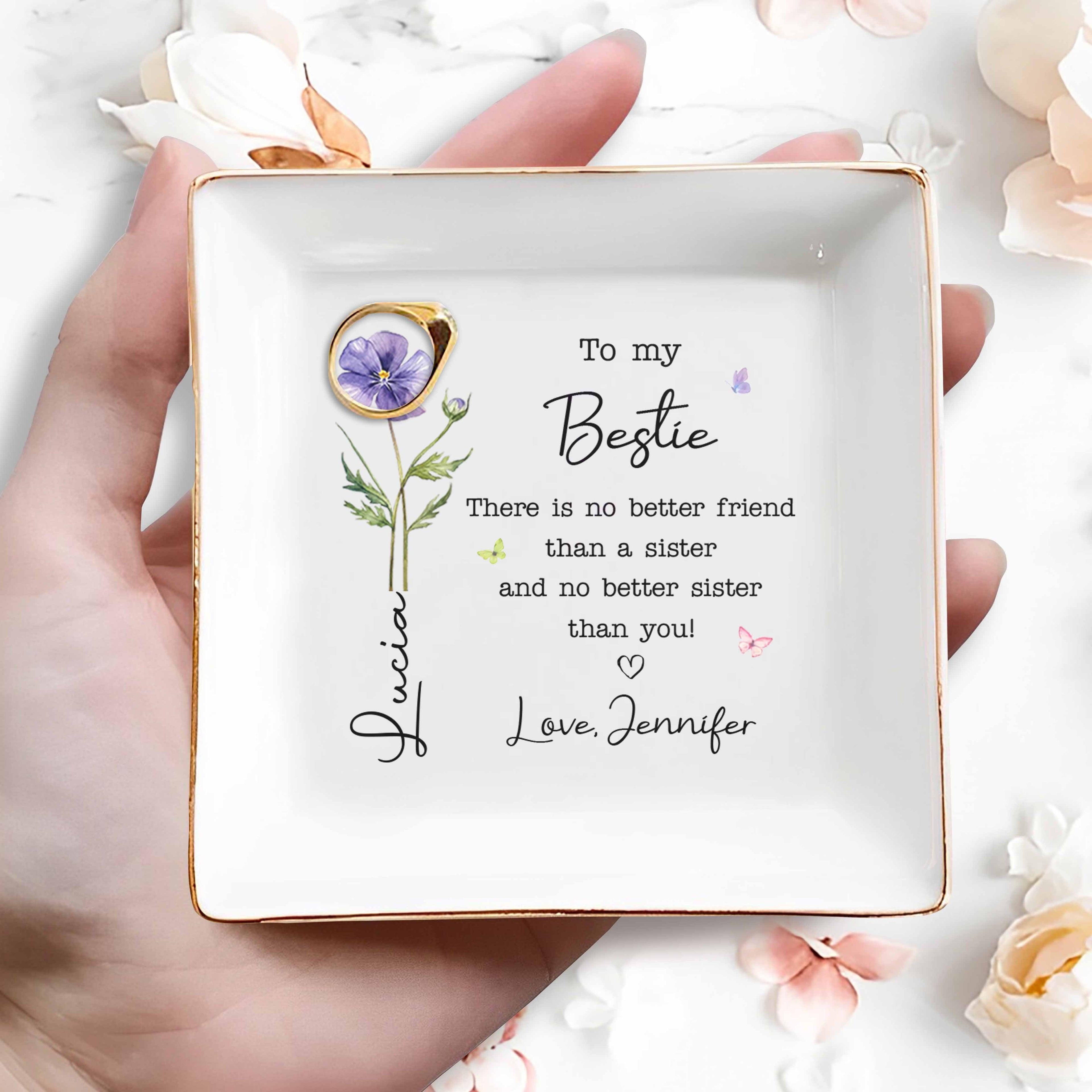 Personalized Jewelry Dish Custom Name Birth Month Flower Gift for Best Friend Jewelry Dish GradoCreations