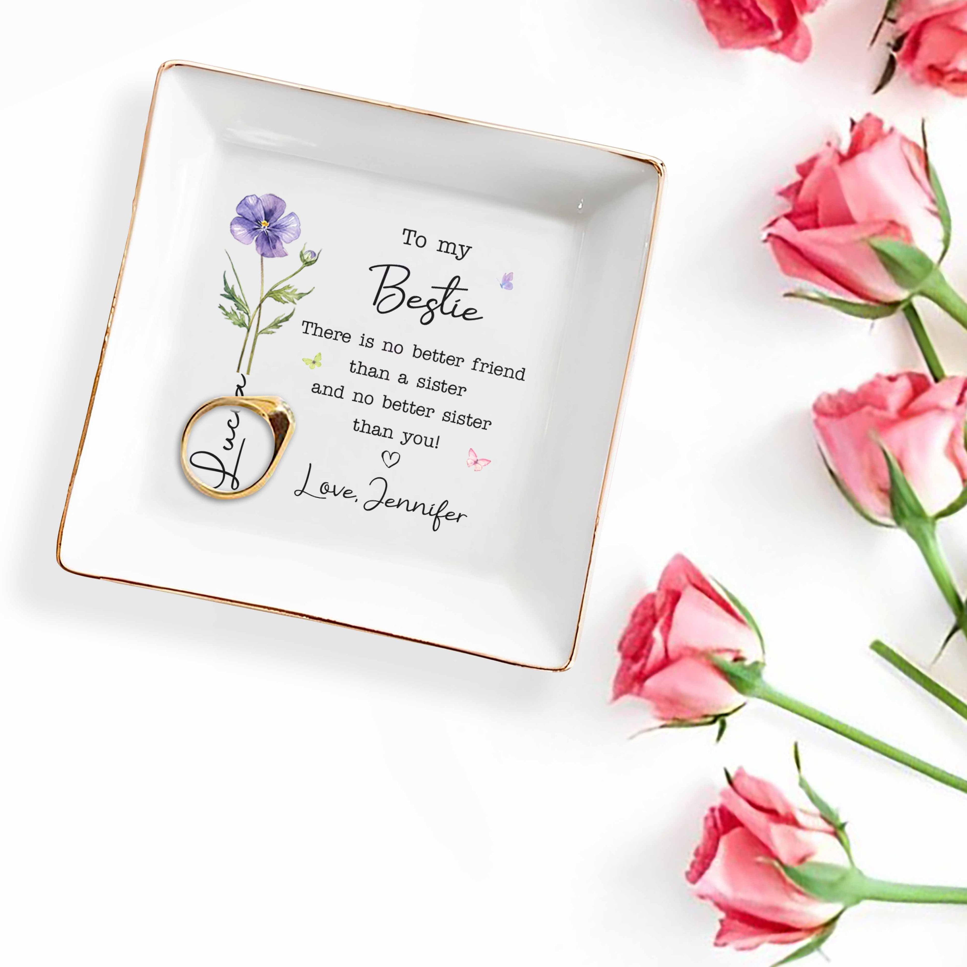 Personalized Jewelry Dish Custom Name Birth Month Flower Gift for Best Friend Jewelry Dish GradoCreations
