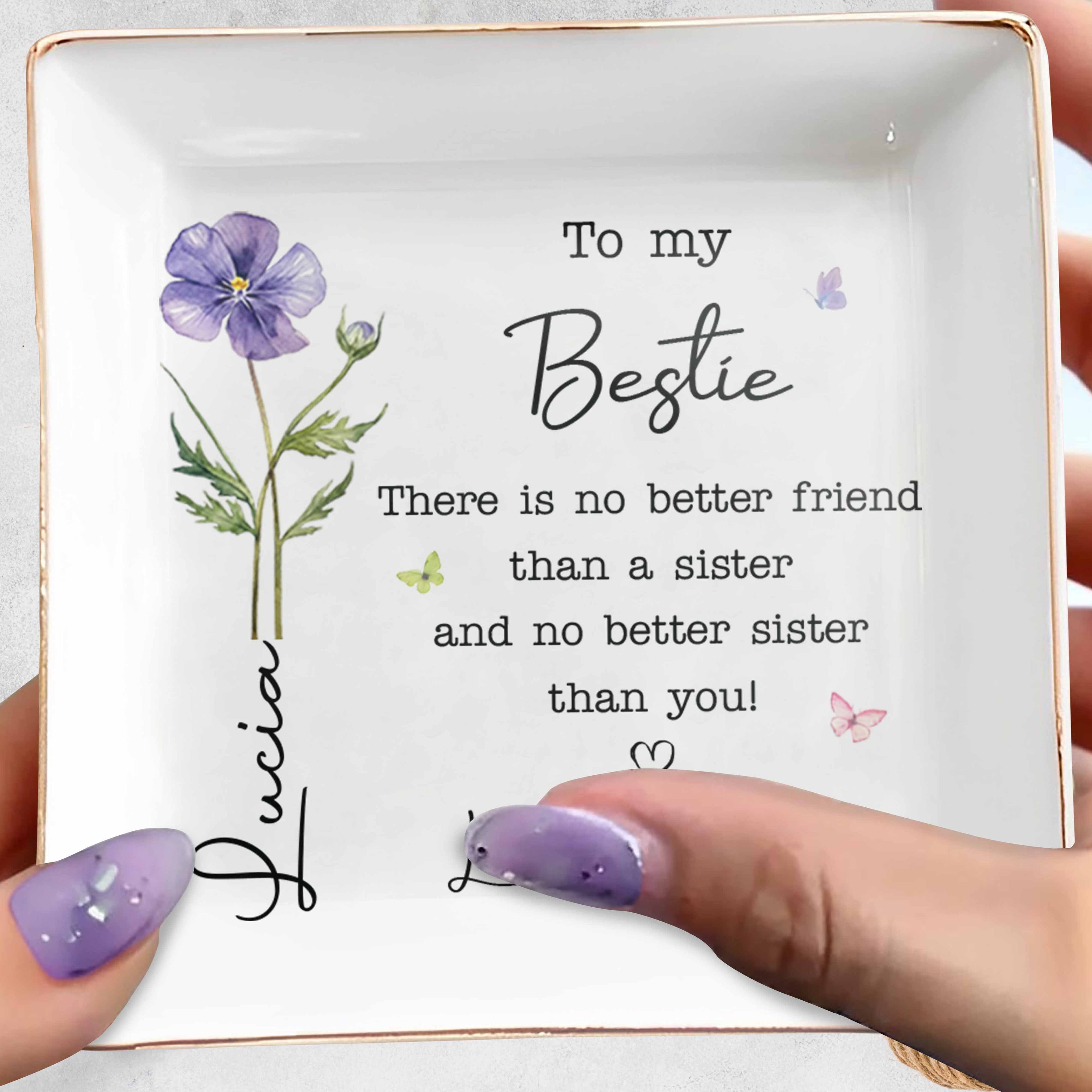 Personalized Jewelry Dish Custom Name Birth Month Flower Gift for Best Friend Jewelry Dish GradoCreations