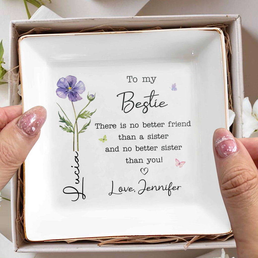 Personalized Jewelry Dish Custom Name Birth Month Flower Gift for Best Friend Jewelry Dish GradoCreations