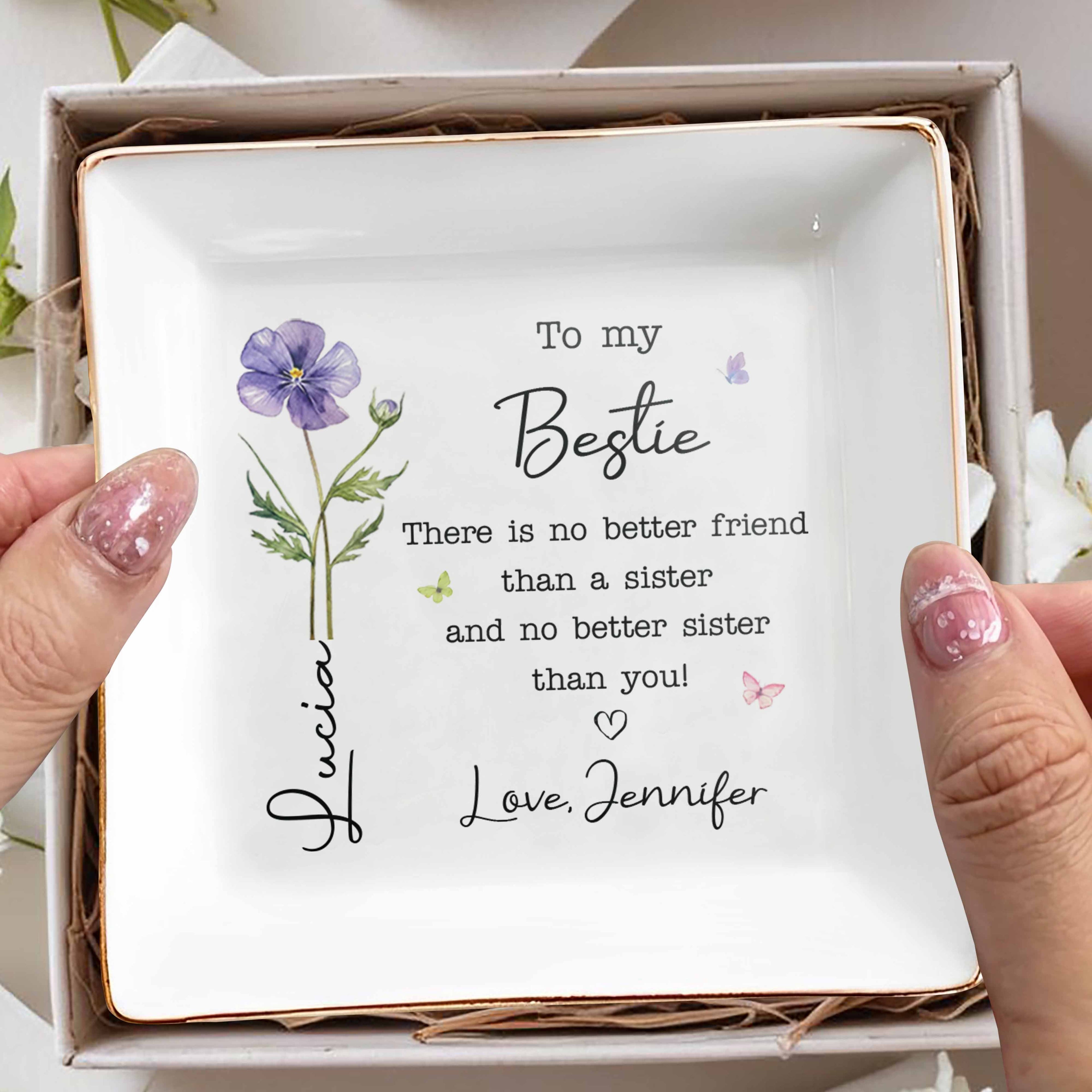 Personalized Jewelry Dish Custom Name Birth Month Flower Gift for Best Friend Jewelry Dish GradoCreations