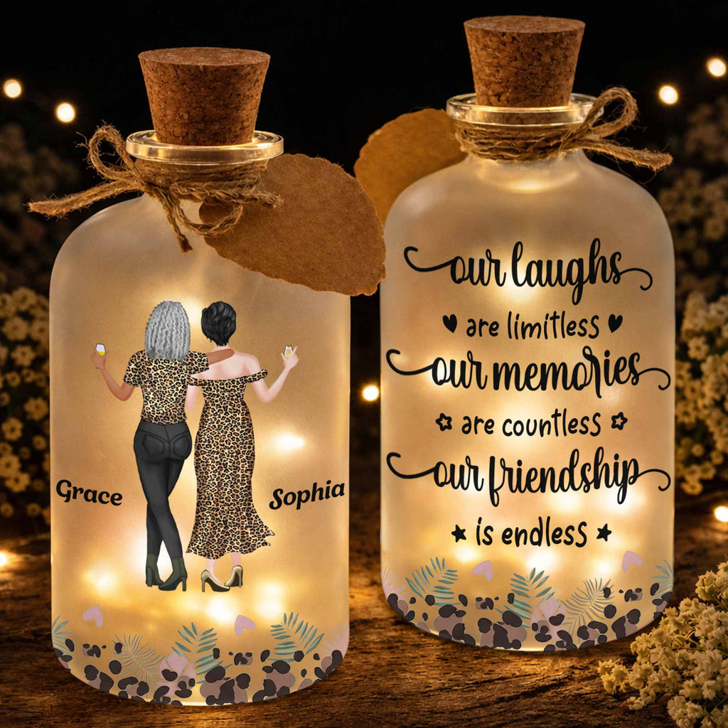 Personalized Frosted Glass Bottle Light Custom Name Gift for Best Friends Short Bottle Light GradoCreations