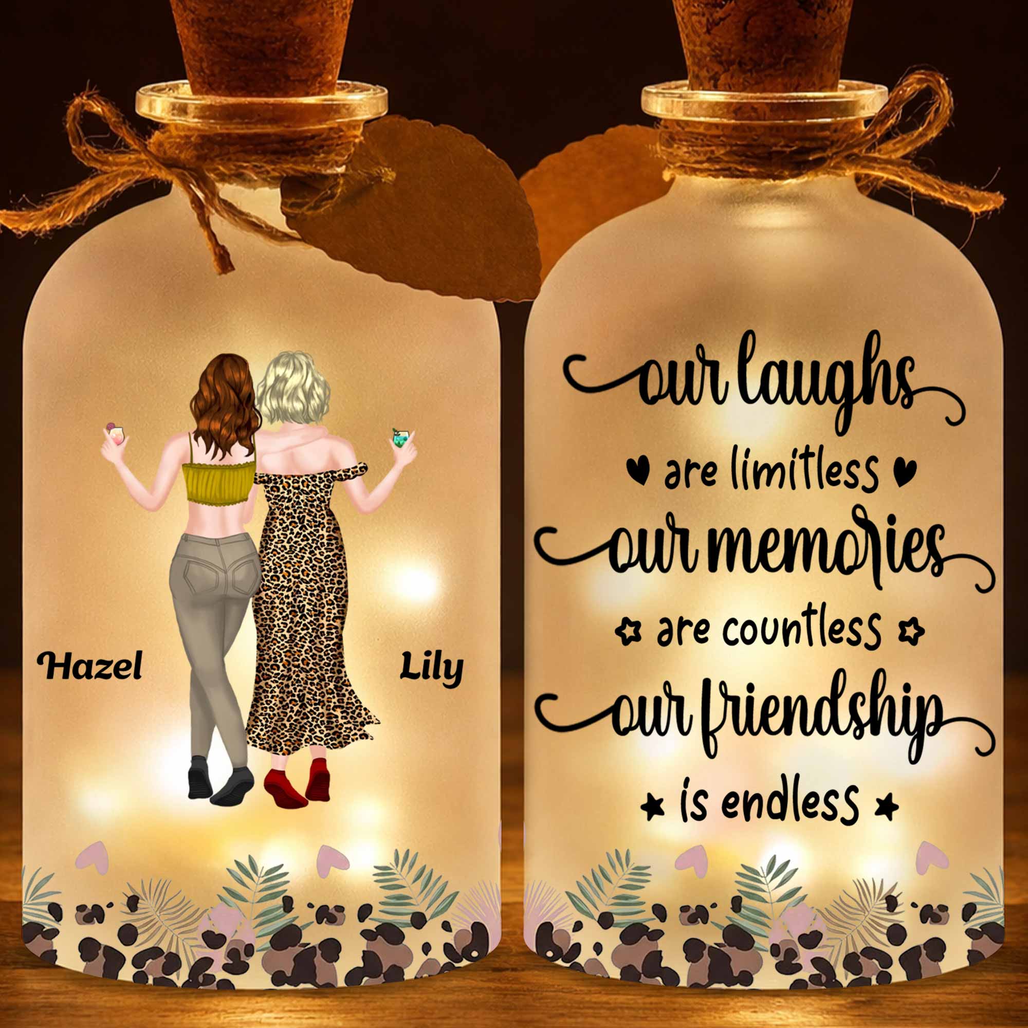 Personalized Frosted Glass Bottle Light Custom Name Gift for Best Friends Short Bottle Light GradoCreations