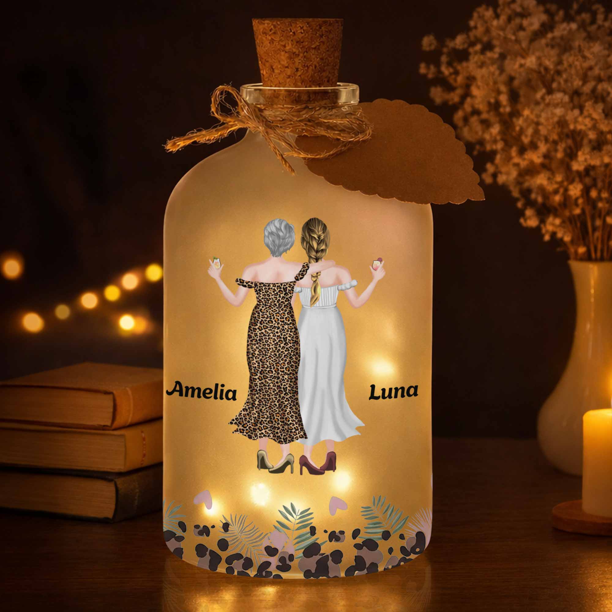 Personalized Frosted Glass Bottle Light Custom Name Gift for Best Friends Short Bottle Light GradoCreations