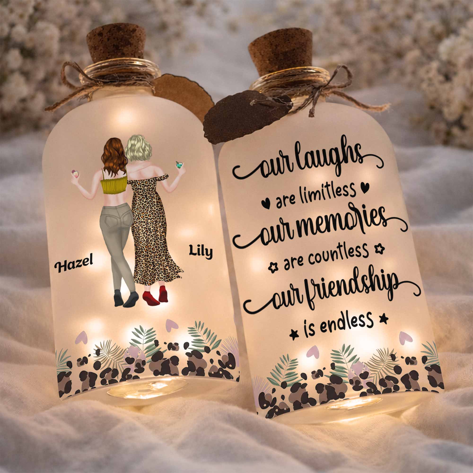Personalized Frosted Glass Bottle Light Custom Name Gift for Best Friends Short Bottle Light GradoCreations
