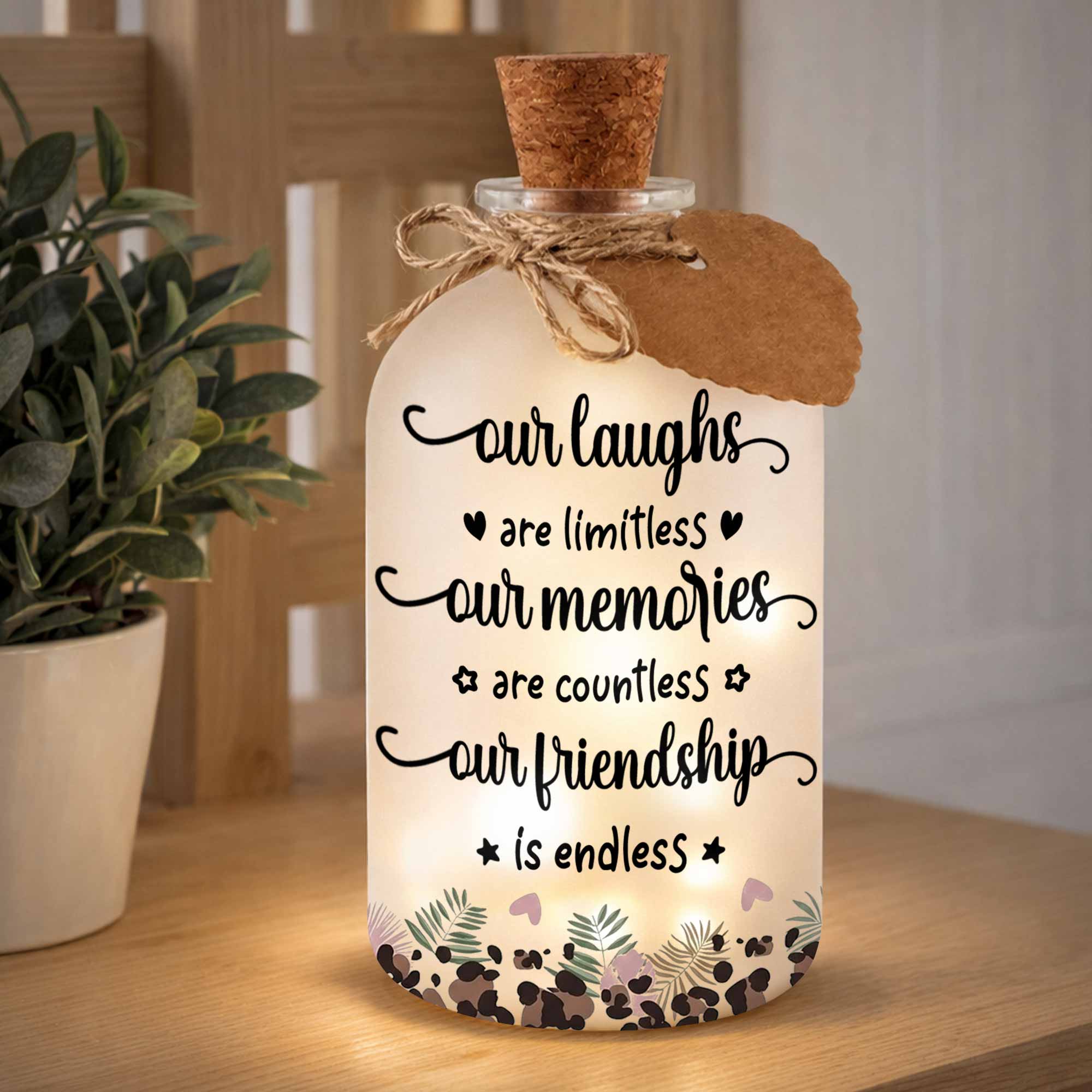 Personalized Frosted Glass Bottle Light Custom Name Gift for Best Friends Short Bottle Light GradoCreations