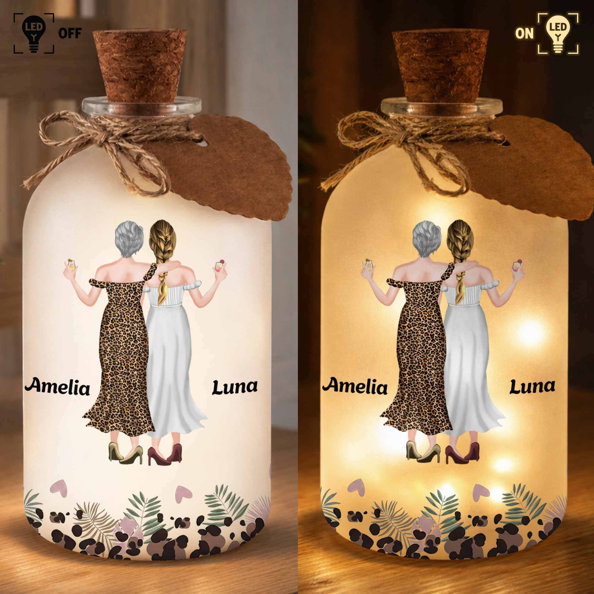 Personalized Frosted Glass Bottle Light Custom Name Gift for Best Friends Short Bottle Light GradoCreations