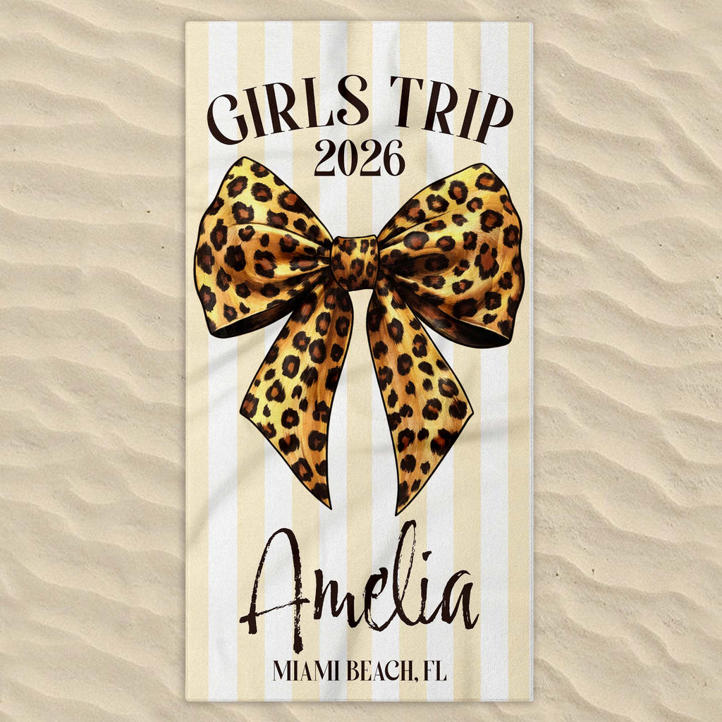 Personalized Leopard Print Beach Towel Custom Name Gift for Best Friends Beach Towels GradoCreations