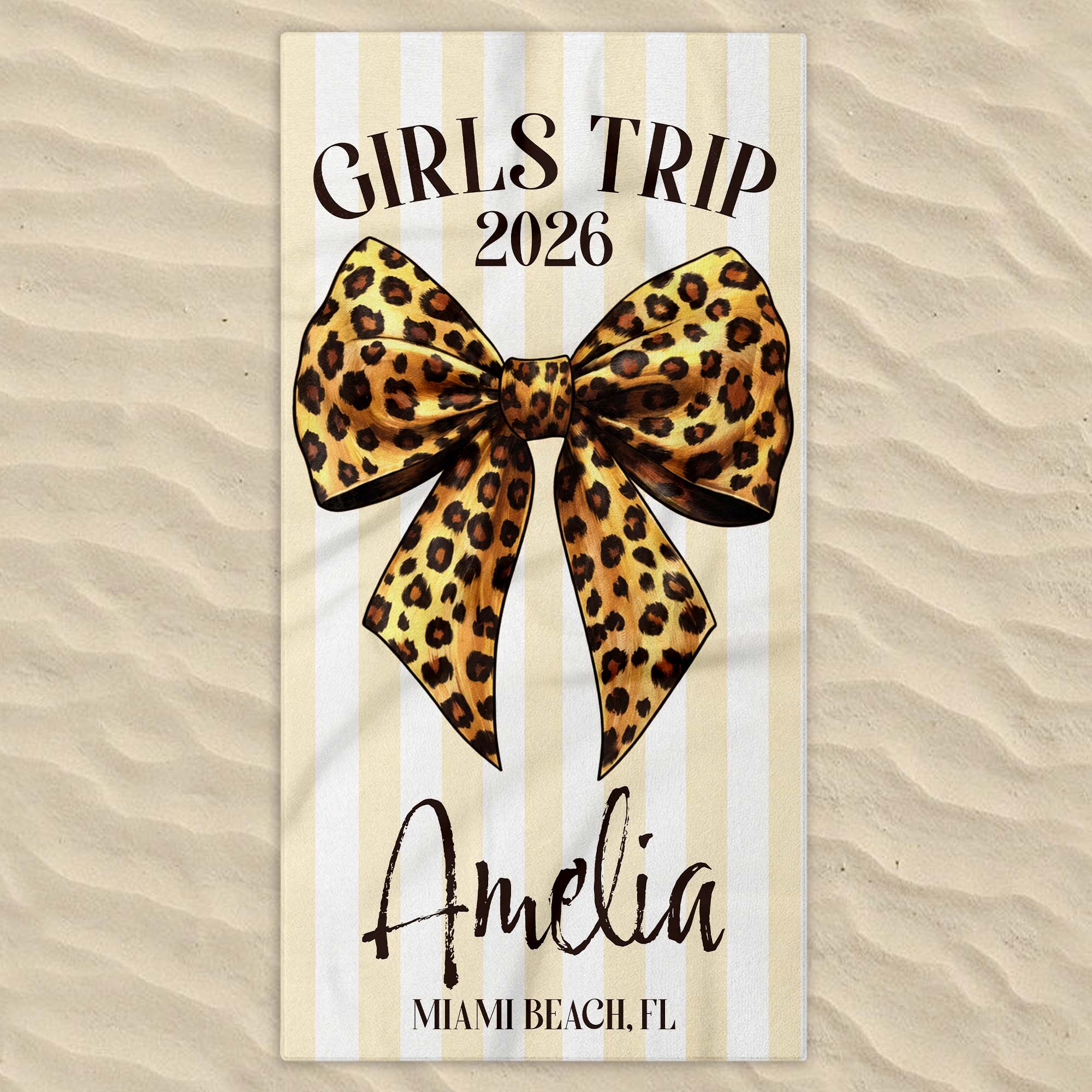 Personalized Leopard Print Beach Towel Custom Name Gift for Best Friends Beach Towels GradoCreations