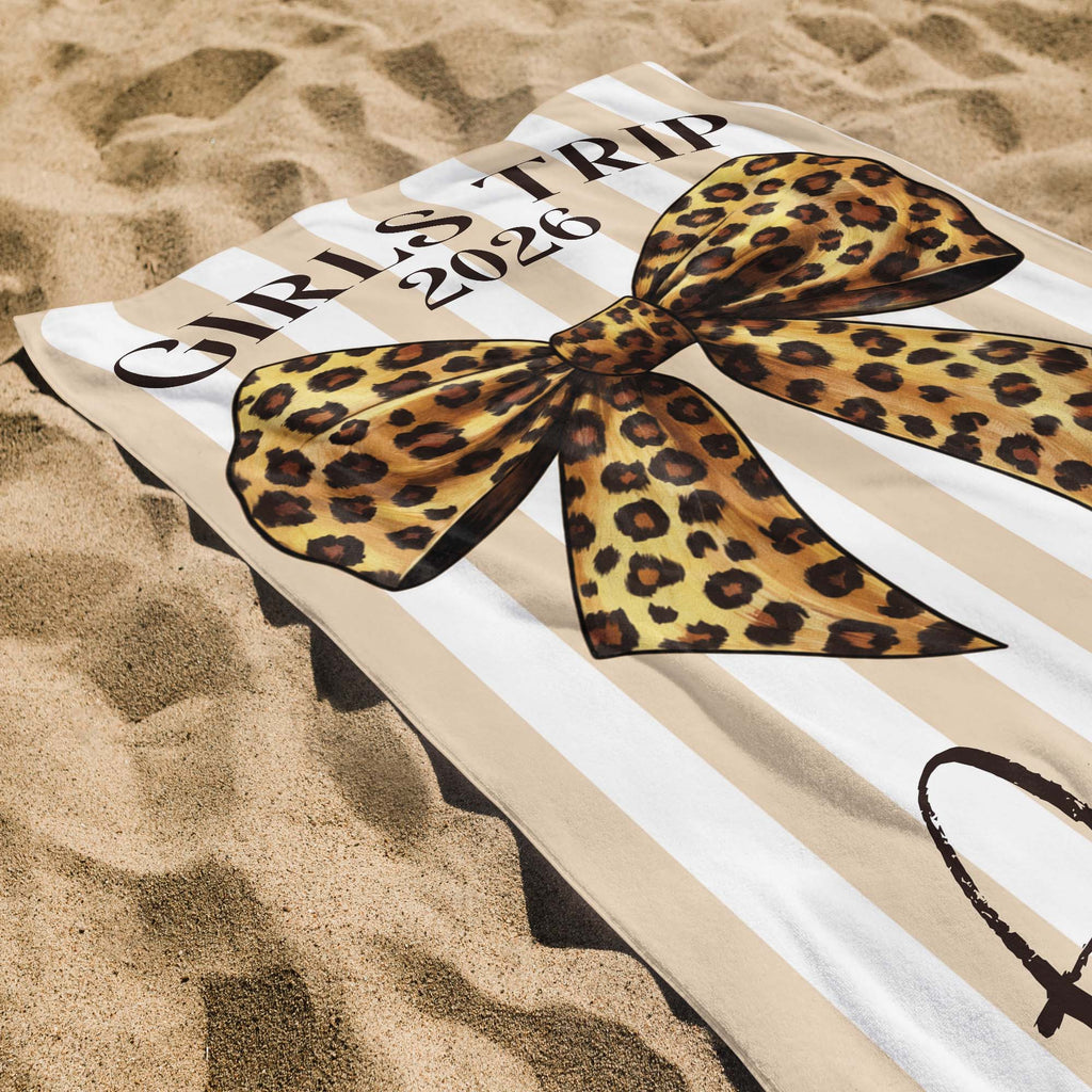 Personalized Leopard Print Beach Towel Custom Name Gift for Best Friends Beach Towels GradoCreations