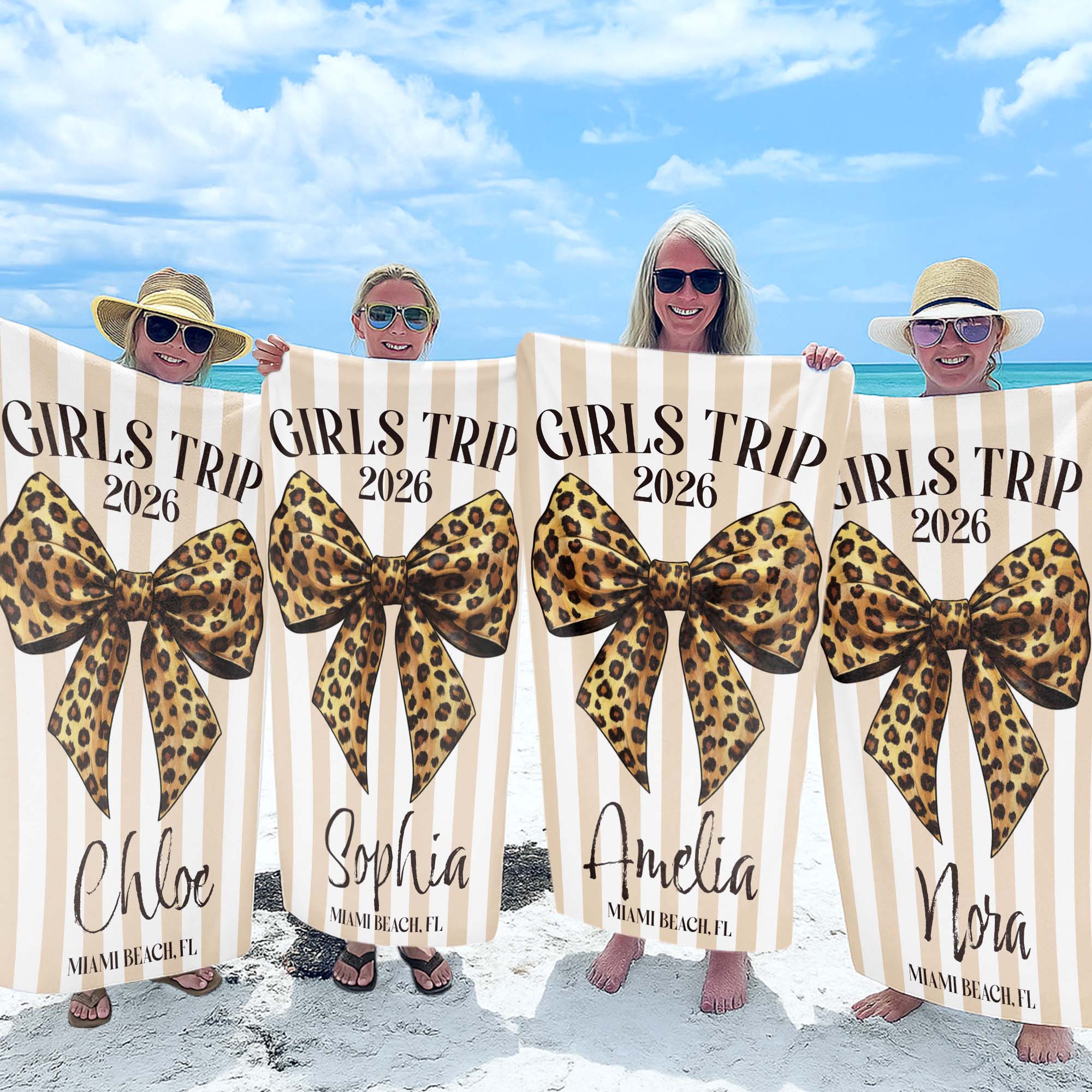 Personalized Leopard Print Beach Towel Custom Name Gift for Best Friends Beach Towels GradoCreations