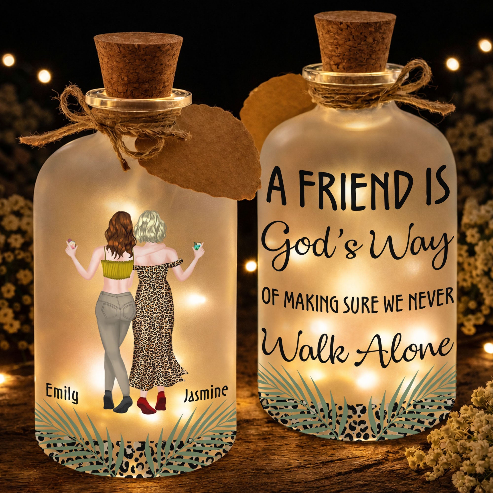 Personalized Frosted Glass Bottle Light Best Friend Gift Short Bottle Light GradoCreations