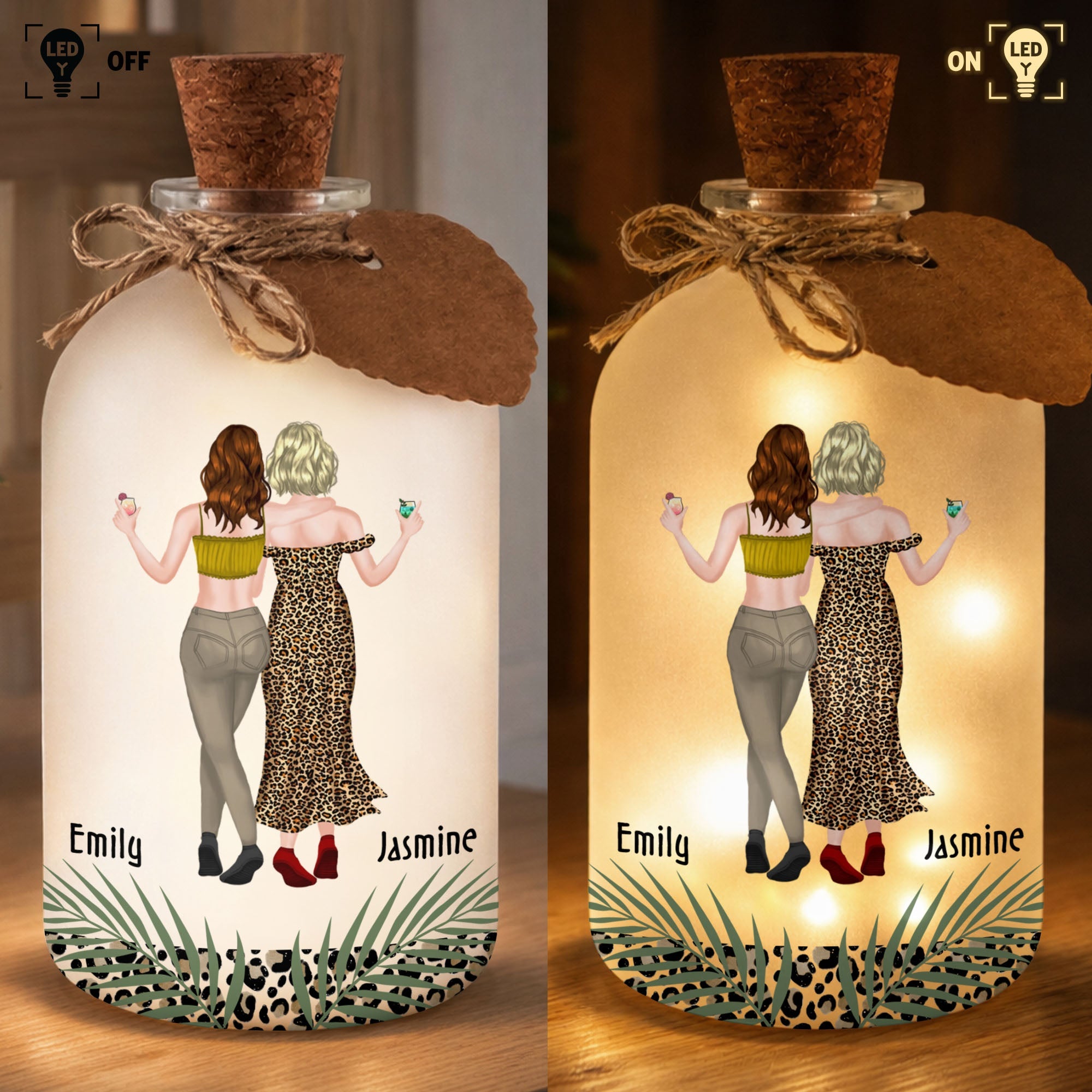 Personalized Frosted Glass Bottle Light Best Friend Gift Short Bottle Light GradoCreations