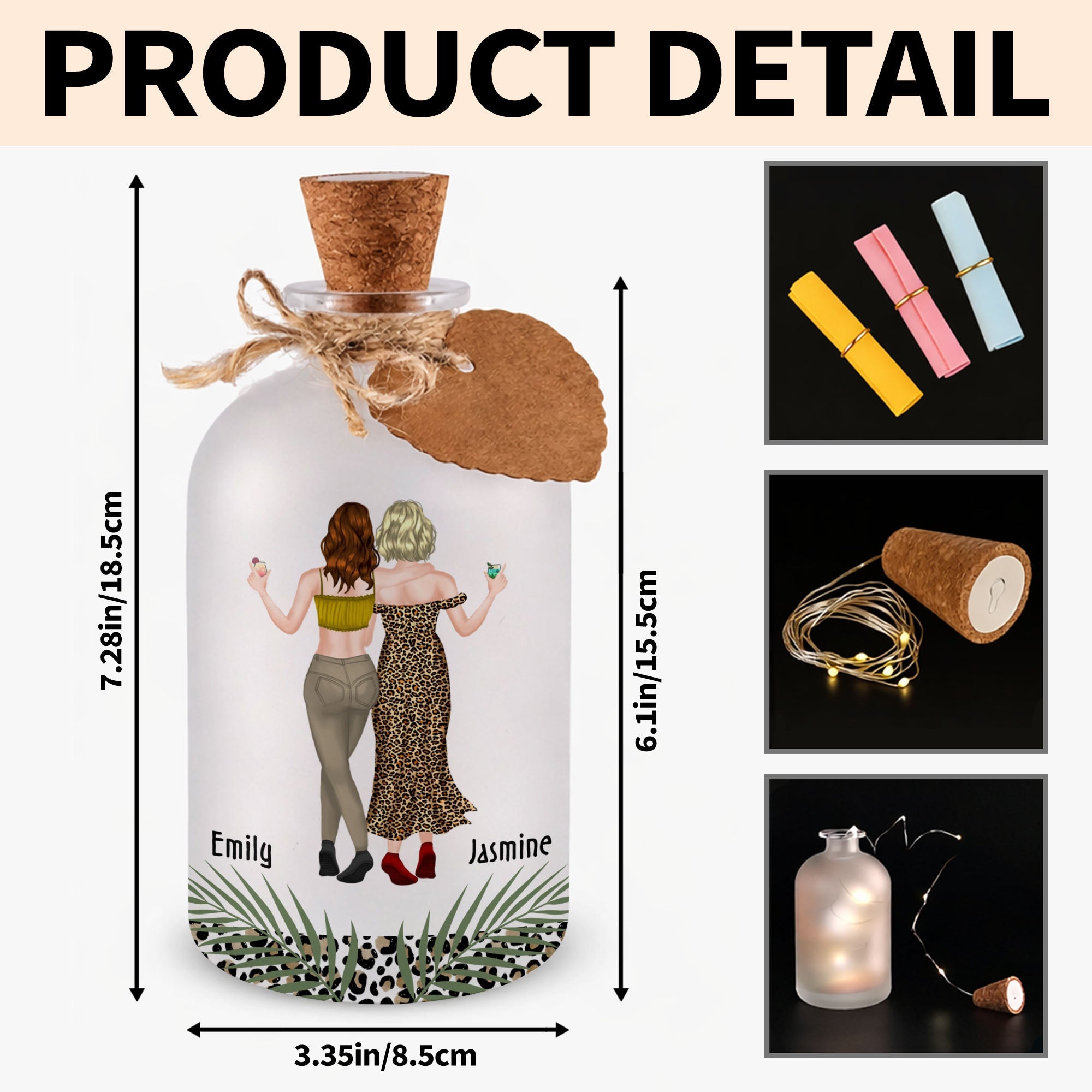 Personalized Frosted Glass Bottle Light Best Friend Gift Short Bottle Light GradoCreations