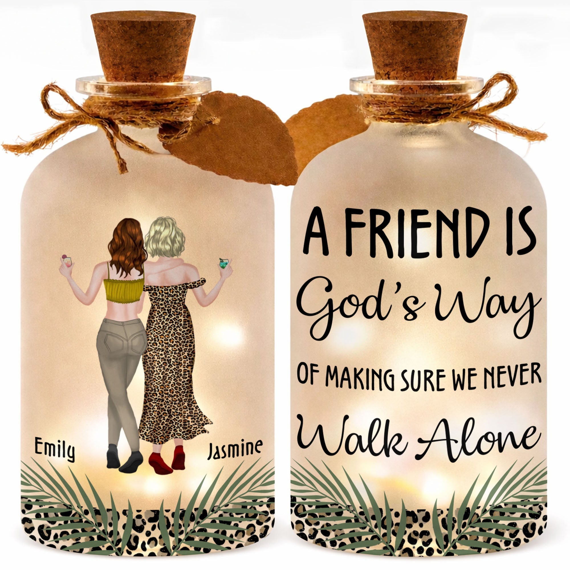 Personalized Frosted Glass Bottle Light Best Friend Gift Short Bottle Light GradoCreations