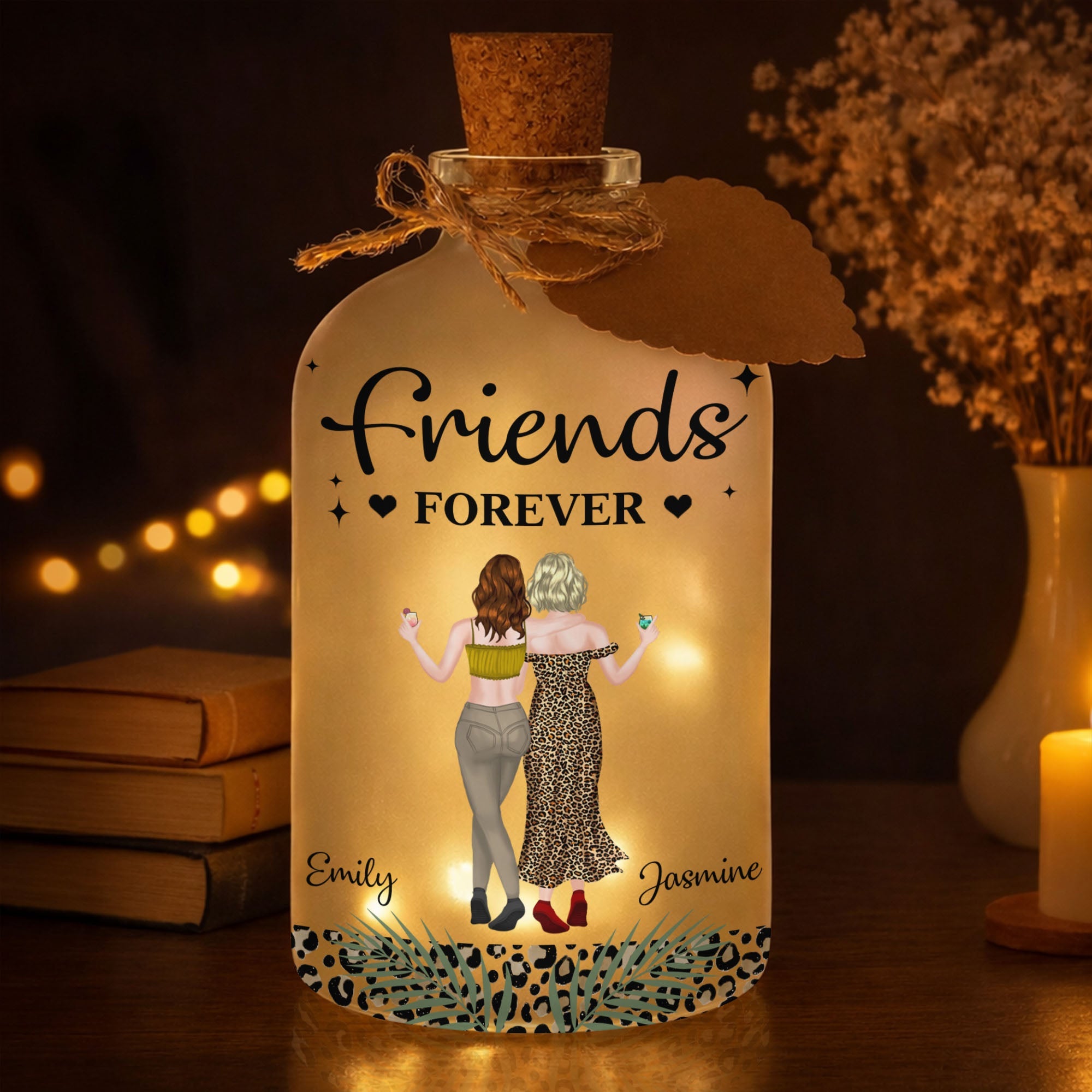 Personalized Bottle Light Custom Besties Art Gift for Friends Short Bottle Light GradoCreations