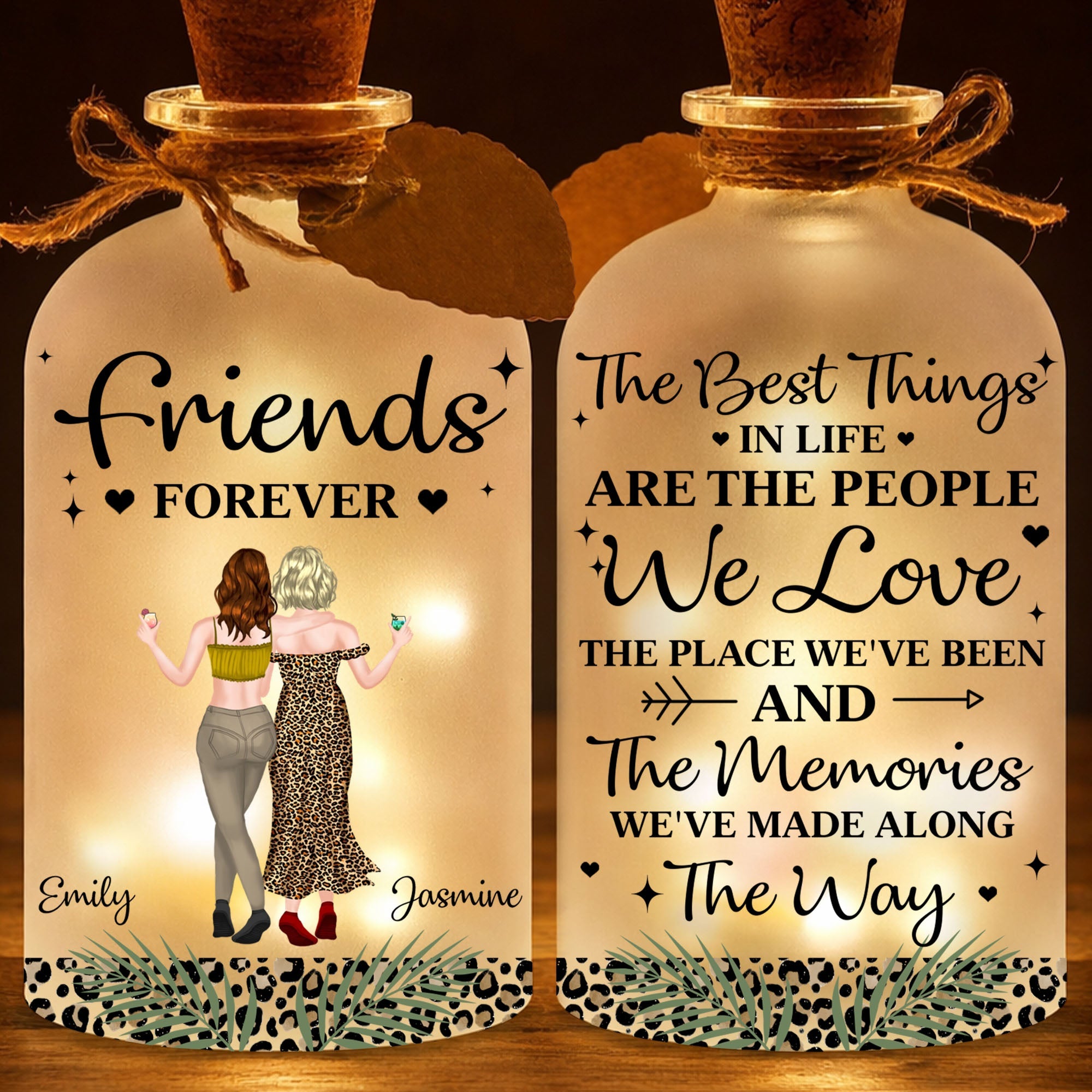 Personalized Bottle Light Custom Besties Art Gift for Friends Short Bottle Light GradoCreations