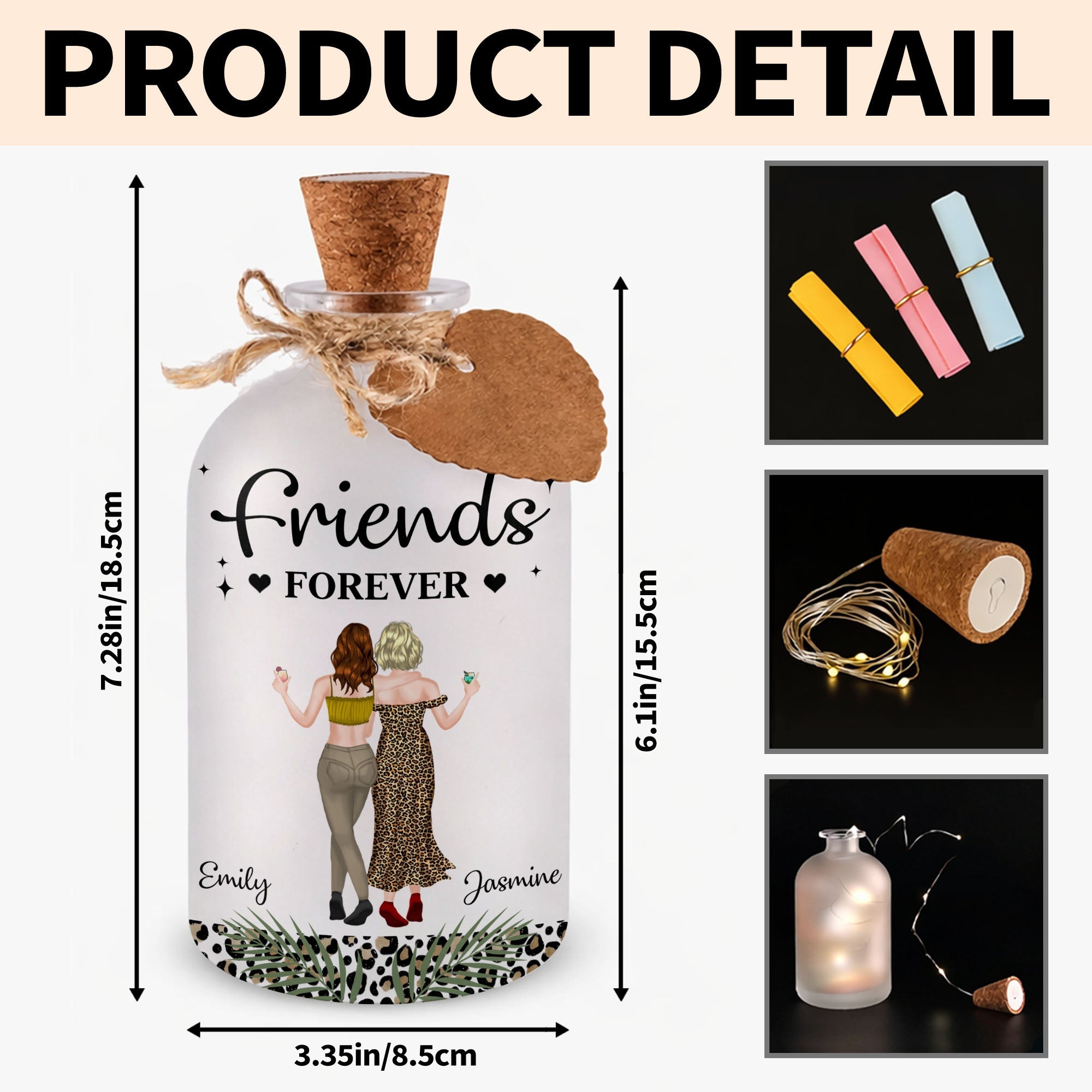 Personalized Bottle Light Custom Besties Art Gift for Friends Short Bottle Light GradoCreations
