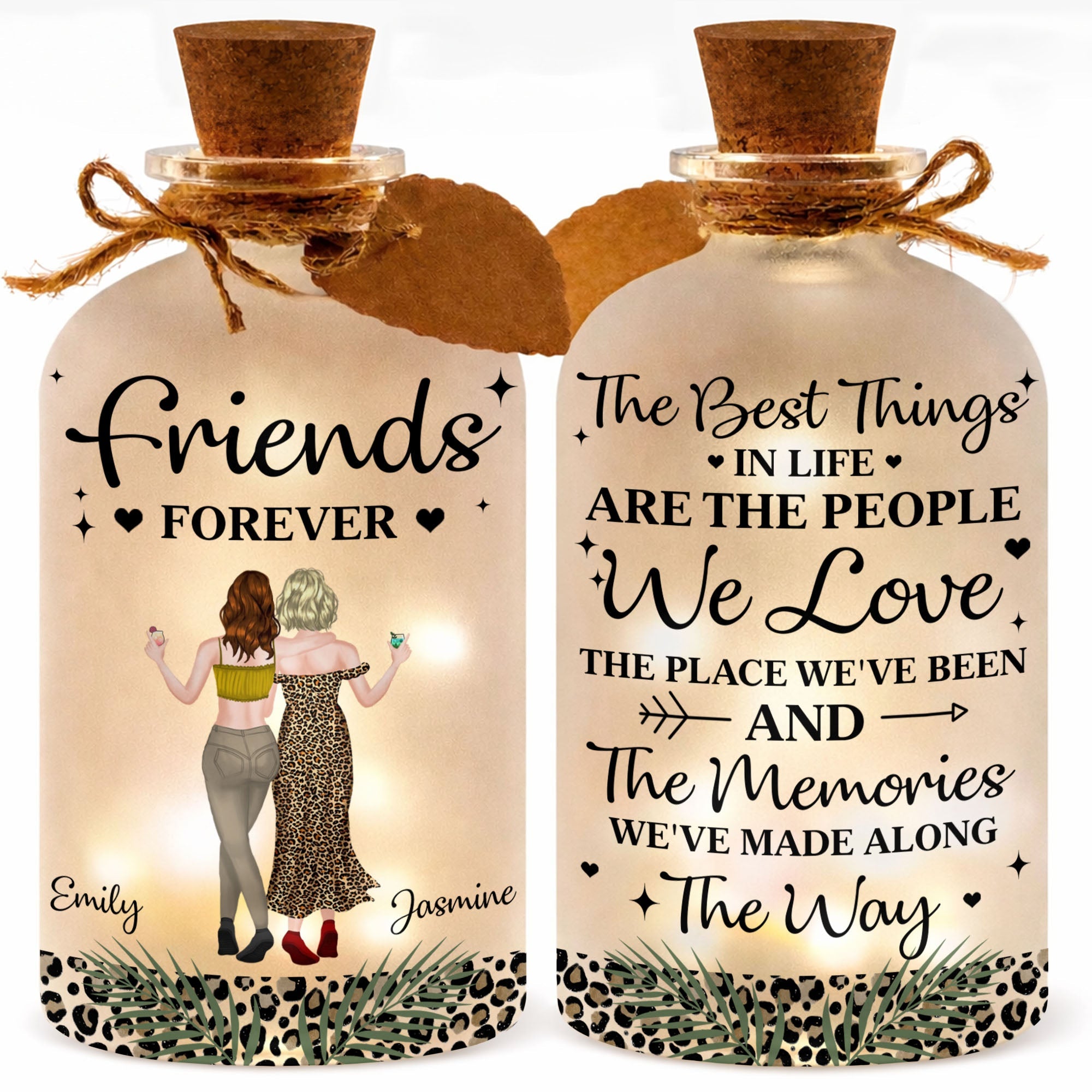Personalized Bottle Light Custom Besties Art Gift for Friends Short Bottle Light GradoCreations