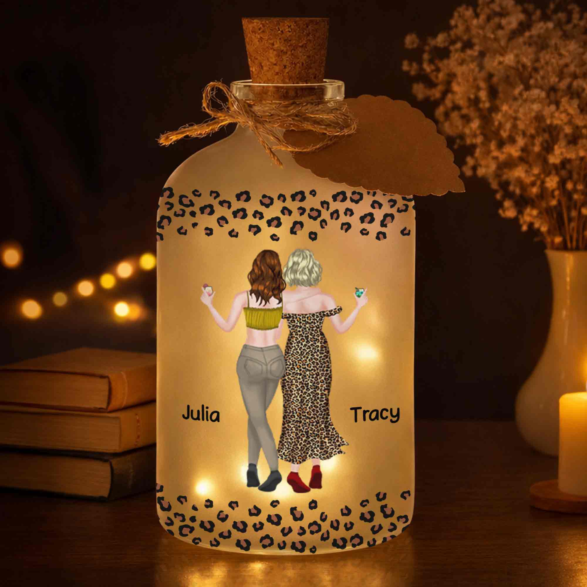 Personalized Leopard Print Short Bottle Light Custom Art Gift for Best Friend Short Bottle Light GradoCreations