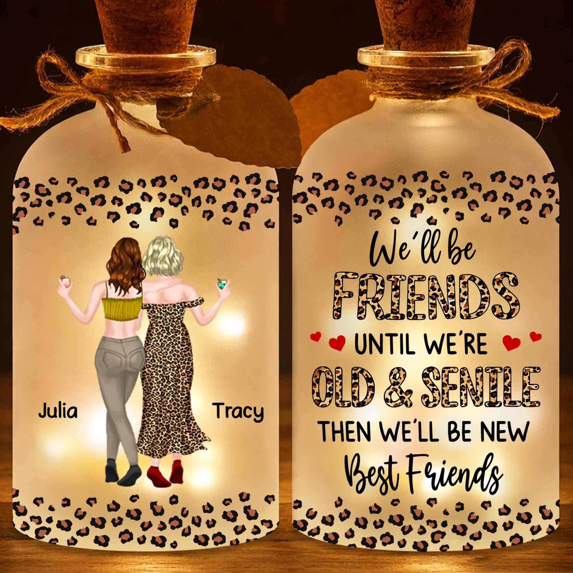 Personalized Leopard Print Short Bottle Light Custom Art Gift for Best Friend Short Bottle Light GradoCreations