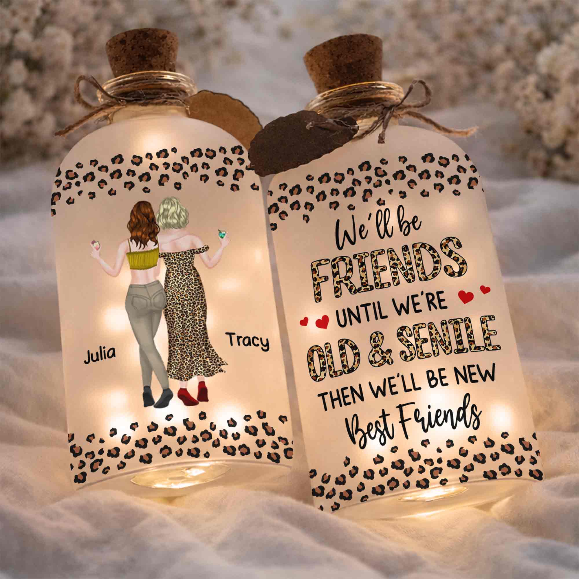Personalized Leopard Print Short Bottle Light Custom Art Gift for Best Friend Short Bottle Light GradoCreations