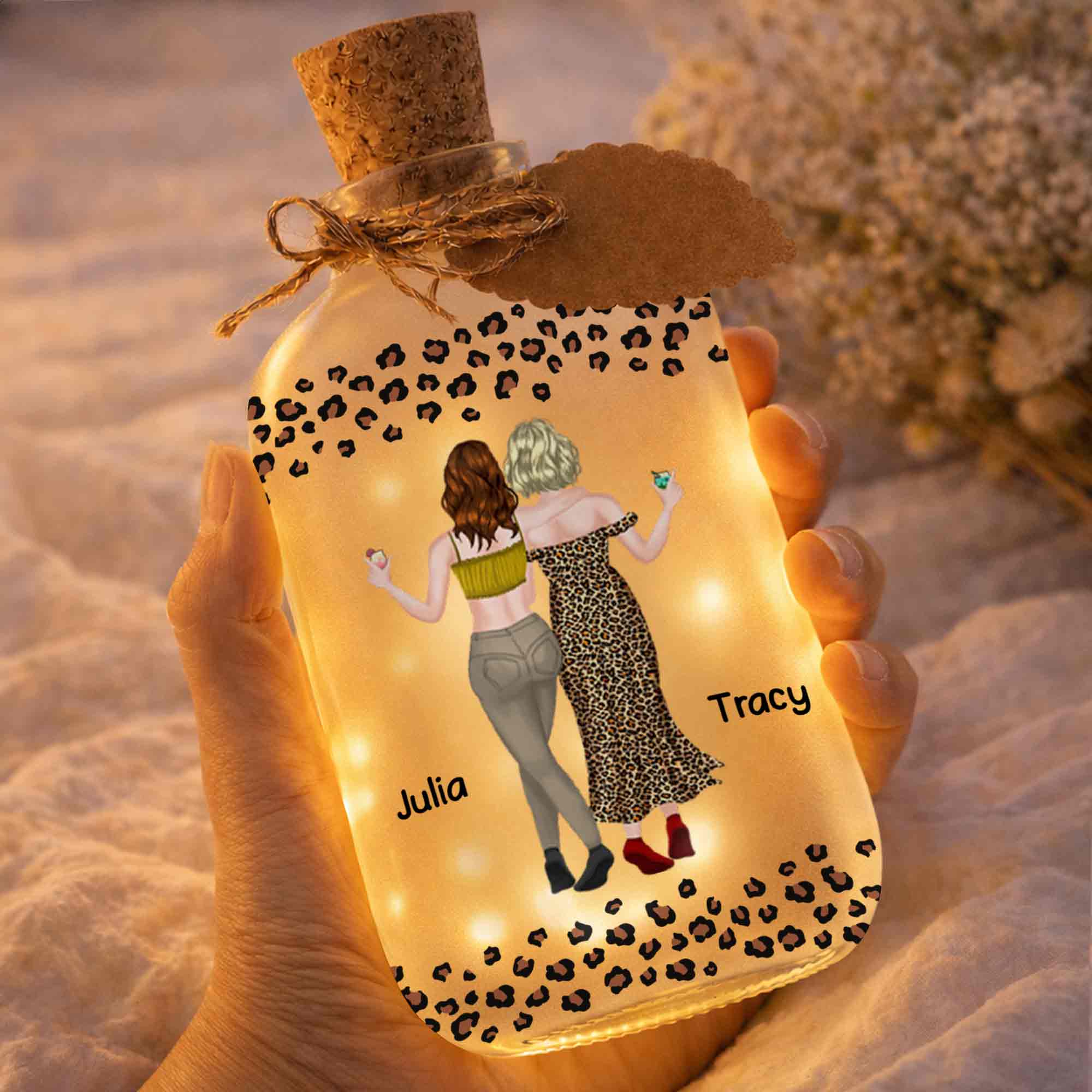 Personalized Leopard Print Short Bottle Light Custom Art Gift for Best Friend Short Bottle Light GradoCreations