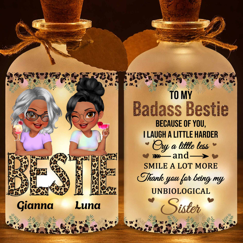 Personalized Frosted Glass Bottle Light Custom Bestie Gift Short Bottle Light GradoCreations