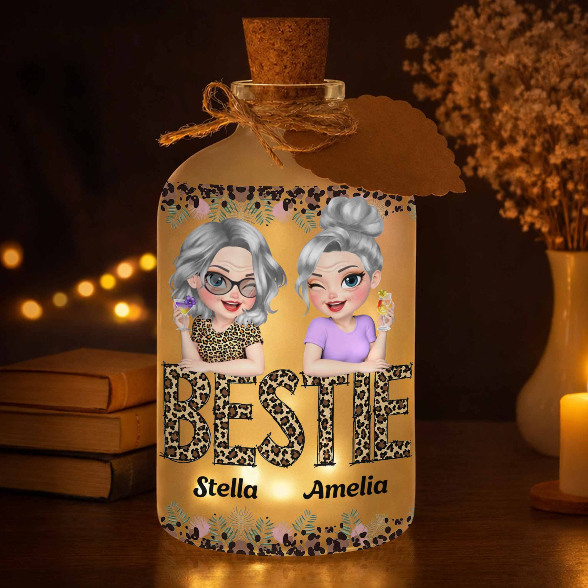 Personalized Frosted Glass Bottle Light Custom Bestie Gift Short Bottle Light GradoCreations