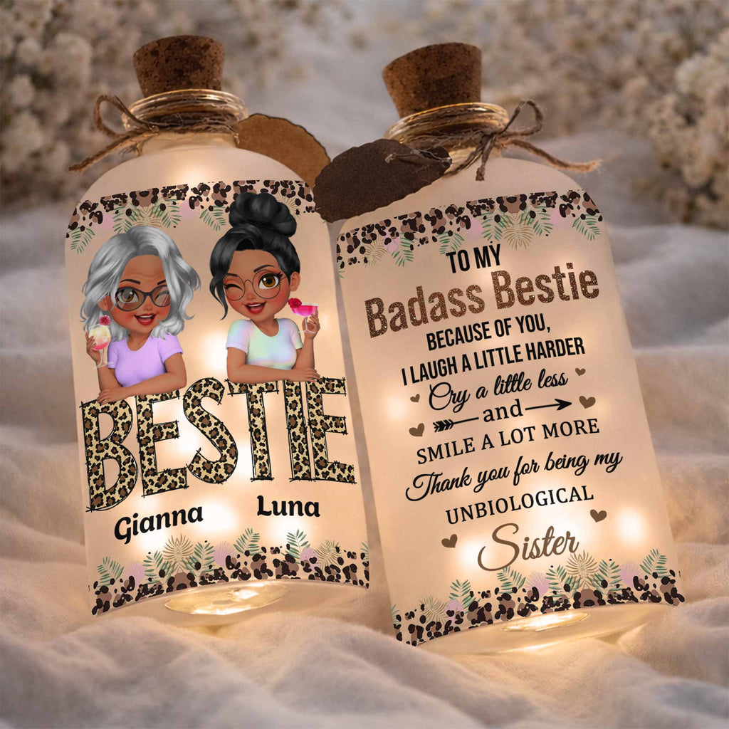 Personalized Frosted Glass Bottle Light Custom Bestie Gift Short Bottle Light GradoCreations