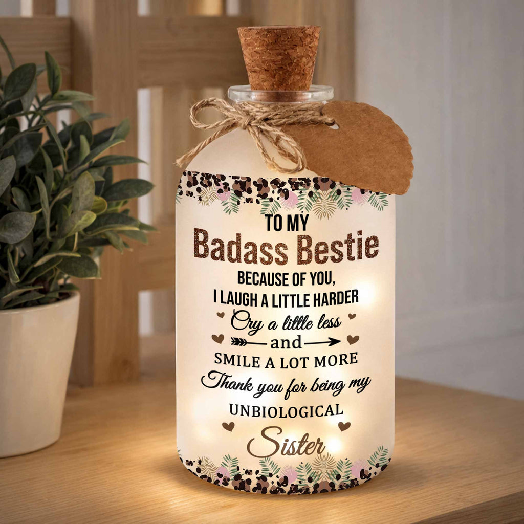 Personalized Frosted Glass Bottle Light Custom Bestie Gift Short Bottle Light GradoCreations