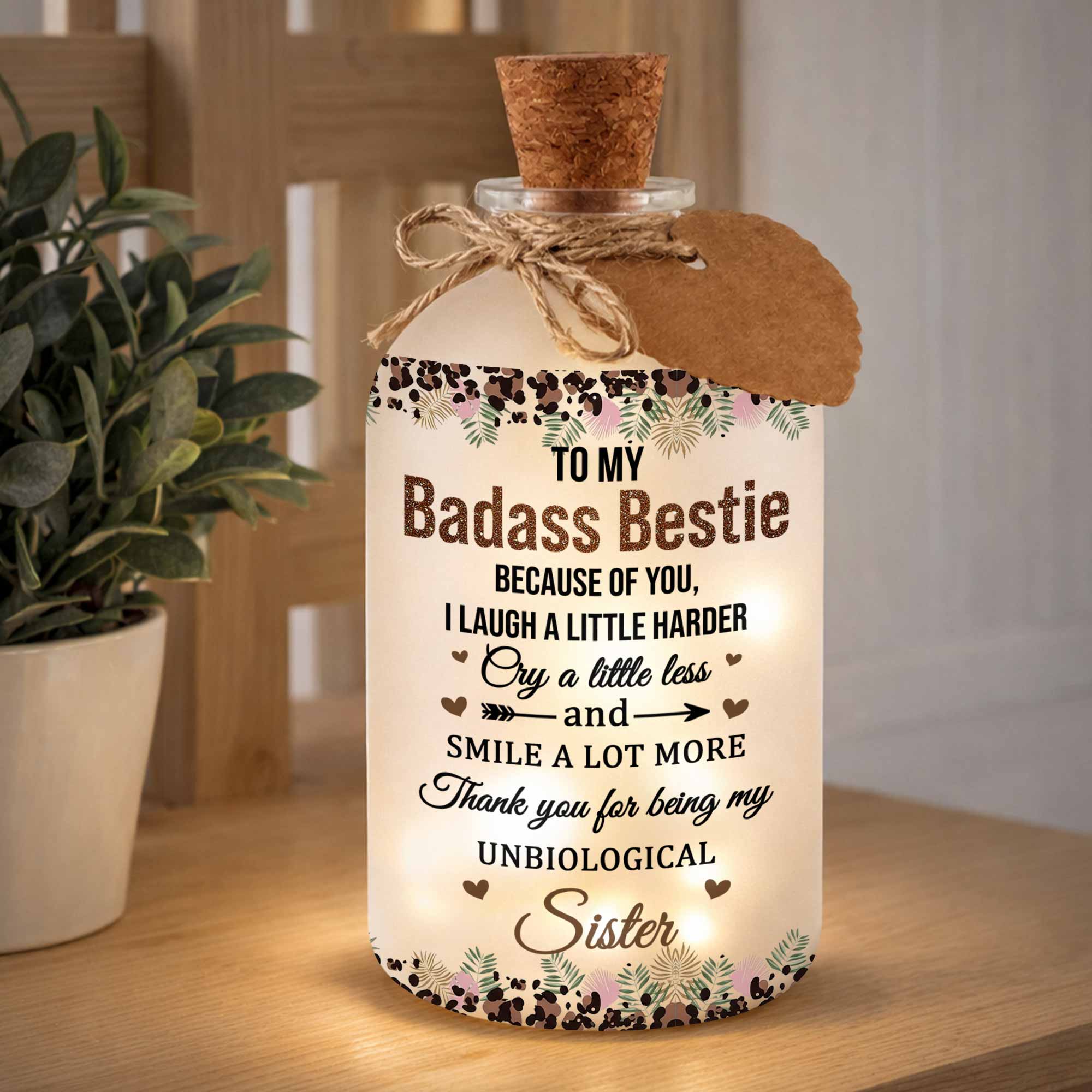 Personalized Frosted Glass Bottle Light Custom Bestie Gift Short Bottle Light GradoCreations