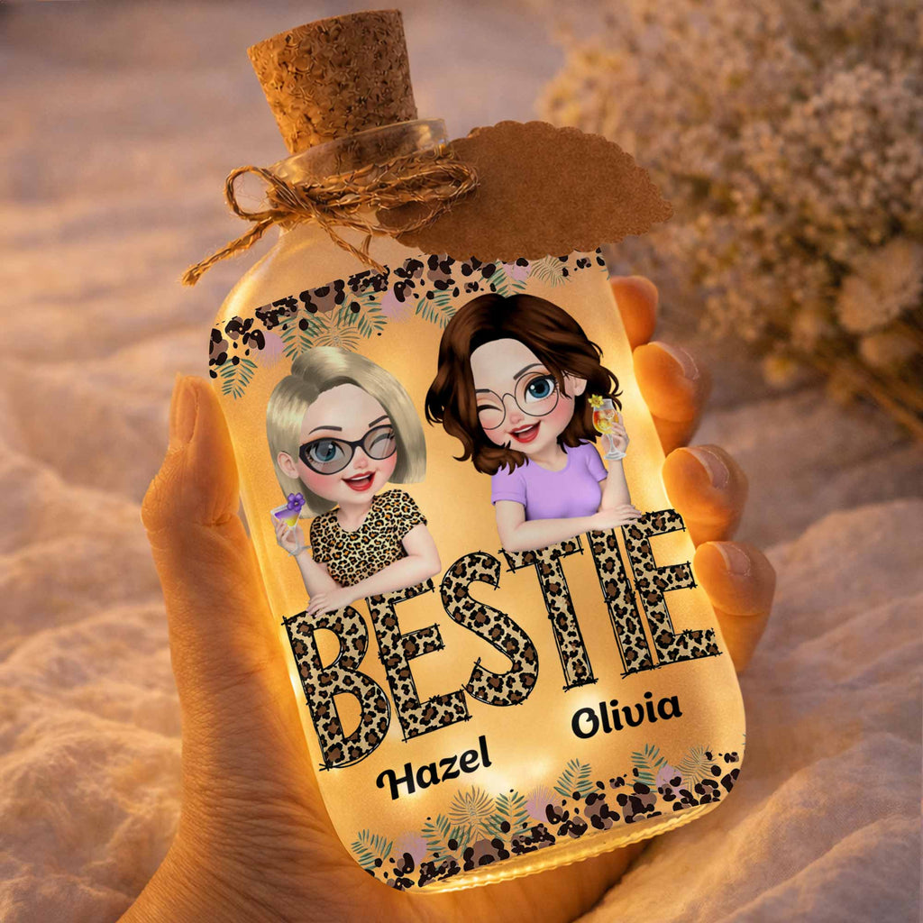 Personalized Frosted Glass Bottle Light Custom Bestie Gift Short Bottle Light GradoCreations