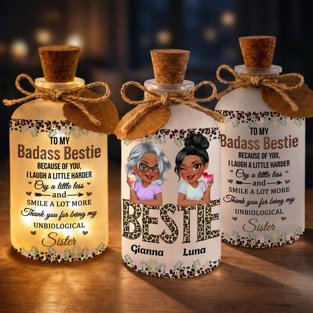 Personalized Frosted Glass Bottle Light Custom Bestie Gift Short Bottle Light GradoCreations
