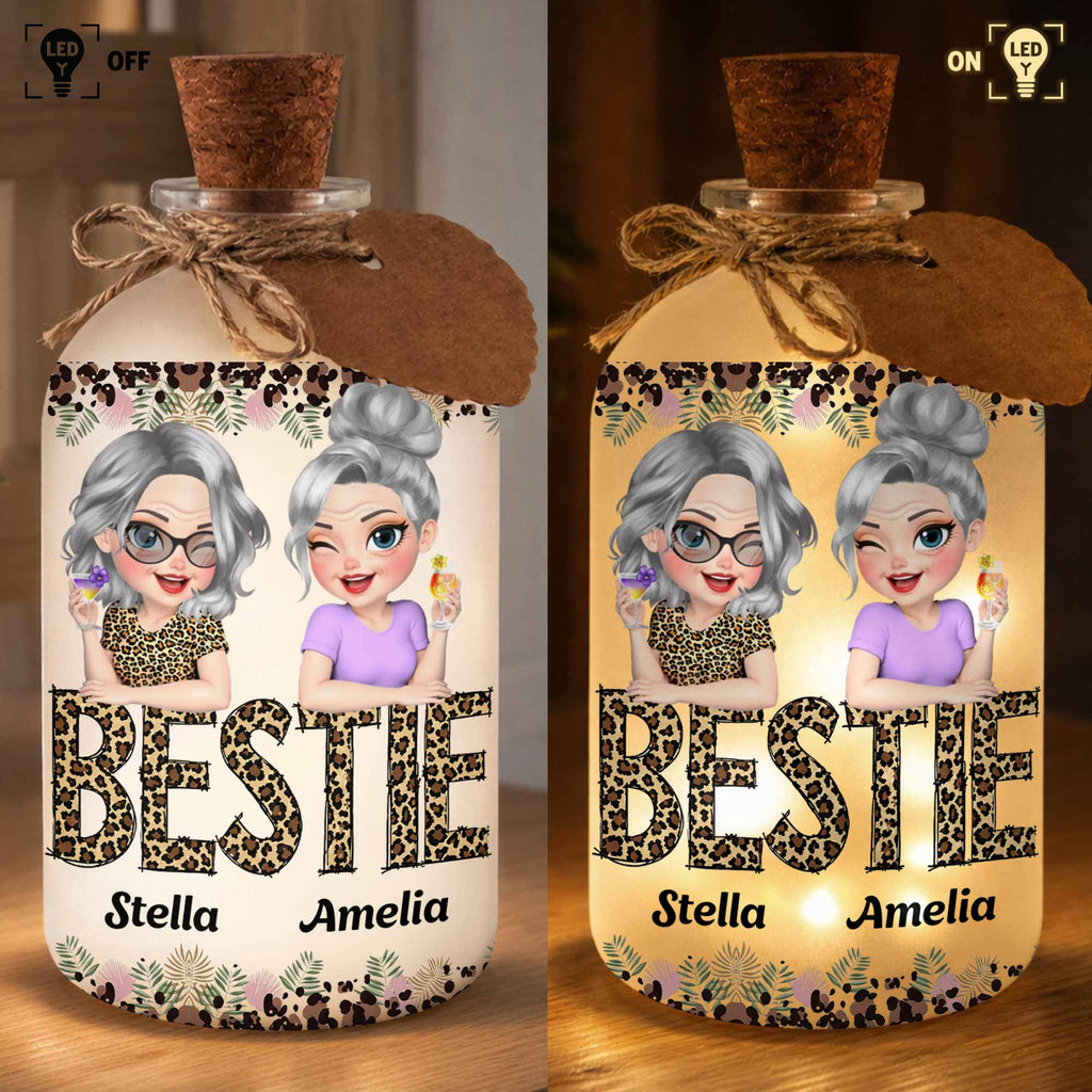 Personalized Frosted Glass Bottle Light Custom Bestie Gift Short Bottle Light GradoCreations