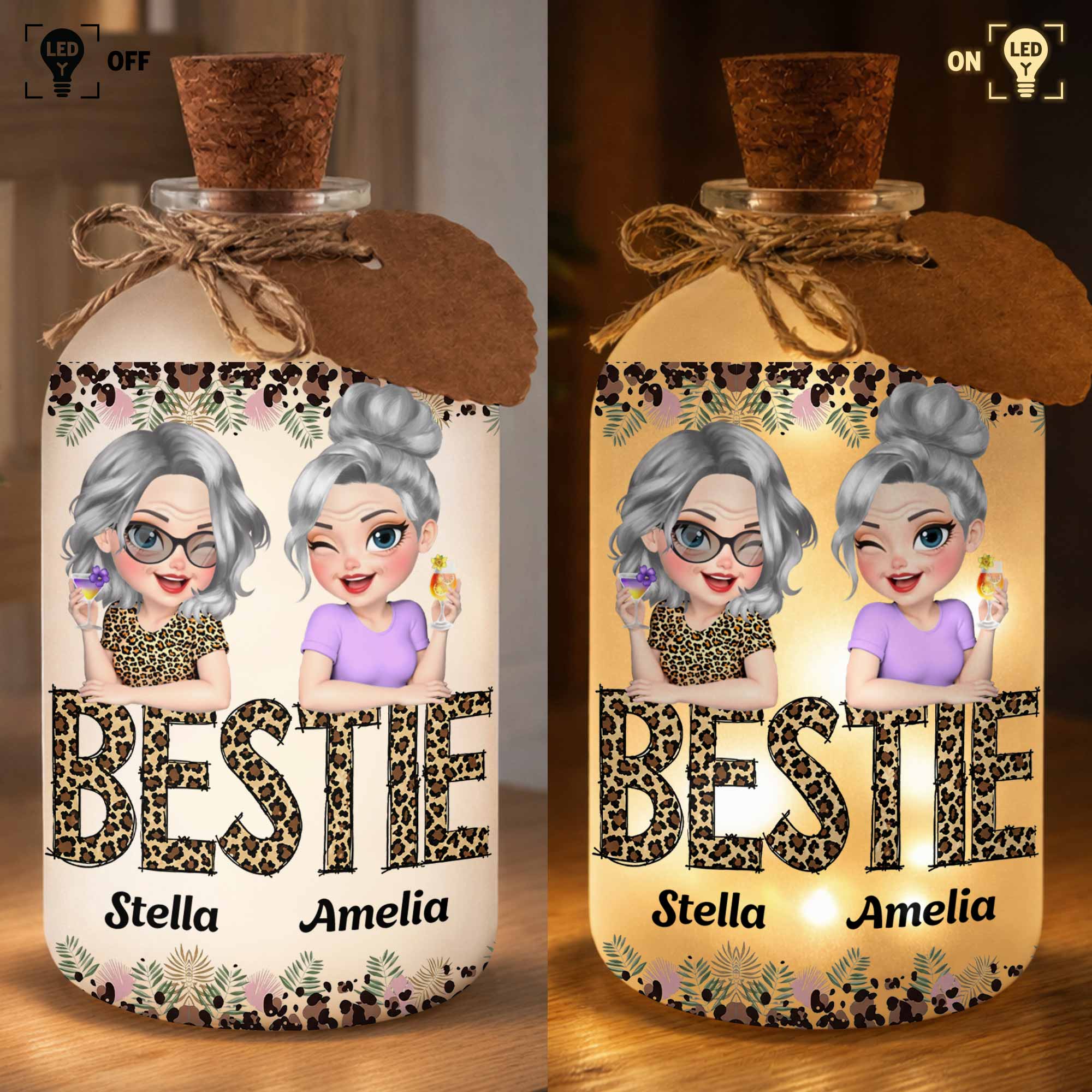 Personalized Frosted Glass Bottle Light Custom Bestie Gift Short Bottle Light GradoCreations