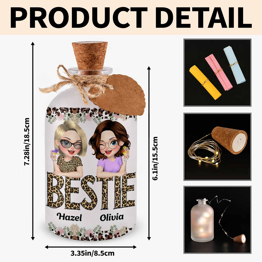 Personalized Frosted Glass Bottle Light Custom Bestie Gift Short Bottle Light GradoCreations