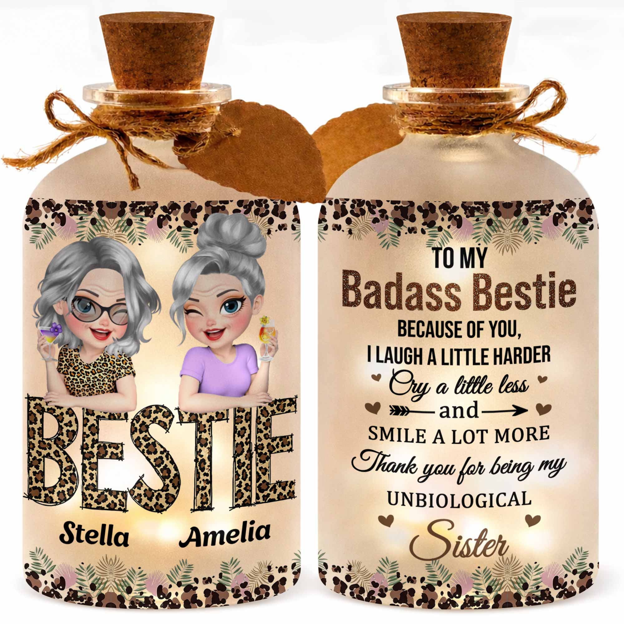 Personalized Frosted Glass Bottle Light Custom Bestie Gift Short Bottle Light GradoCreations