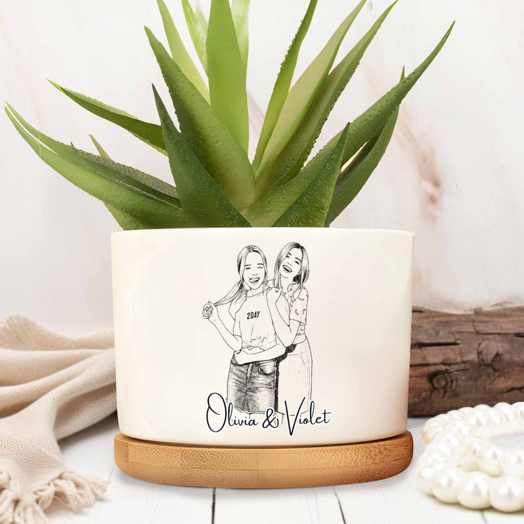 Personalized Ceramic Plant Pot Custom Sketch Best Friends Gift Ceramic Plant Pot GradoCreations