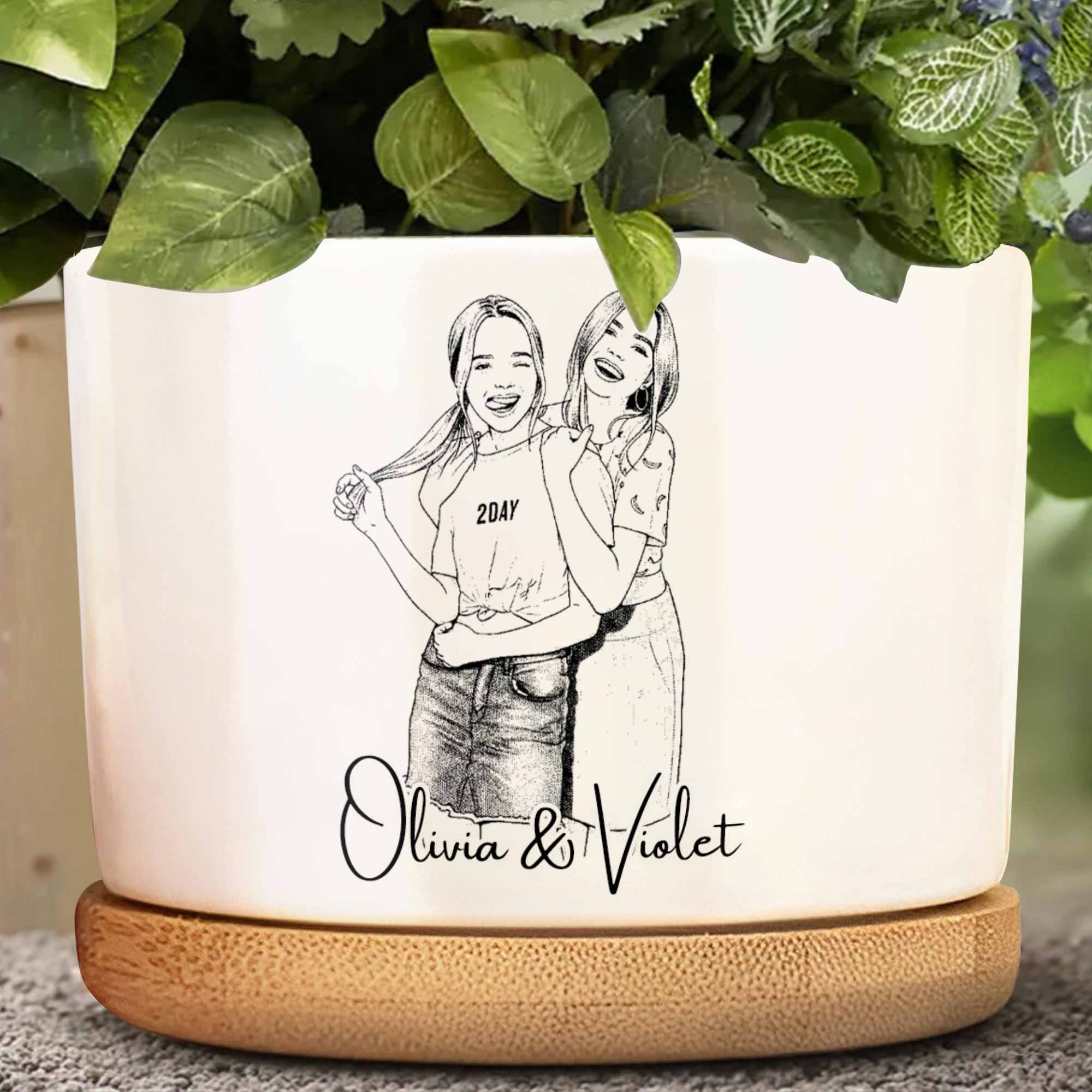 Personalized Ceramic Plant Pot Custom Sketch Best Friends Gift Ceramic Plant Pot GradoCreations