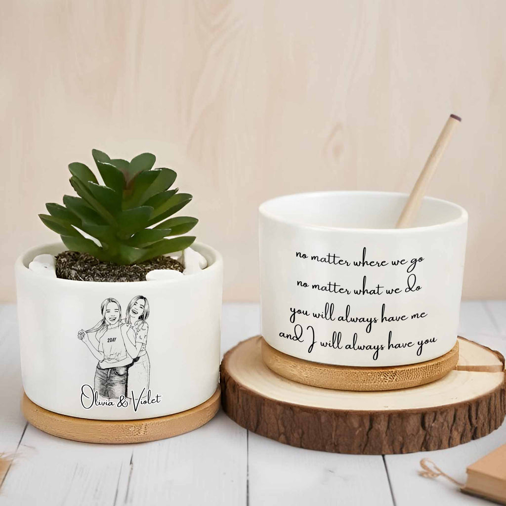 Personalized Ceramic Plant Pot Custom Sketch Best Friends Gift Ceramic Plant Pot GradoCreations
