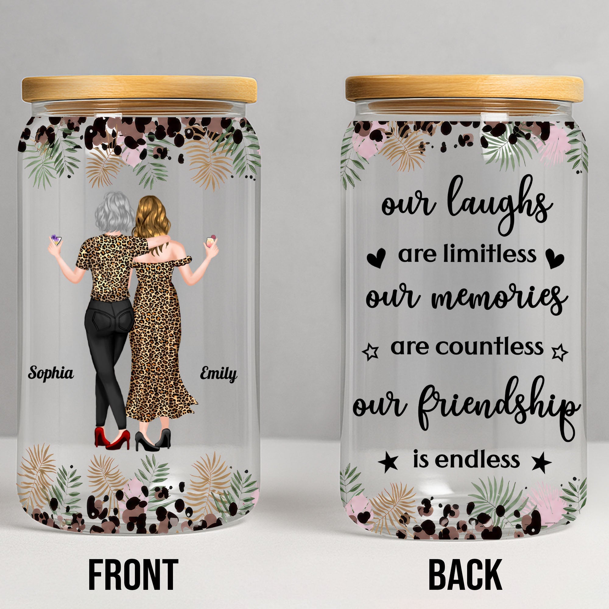 Personalized Clear Glass Can Custom Best Friend Gift with Straw Clear Glass Can GradoCreations