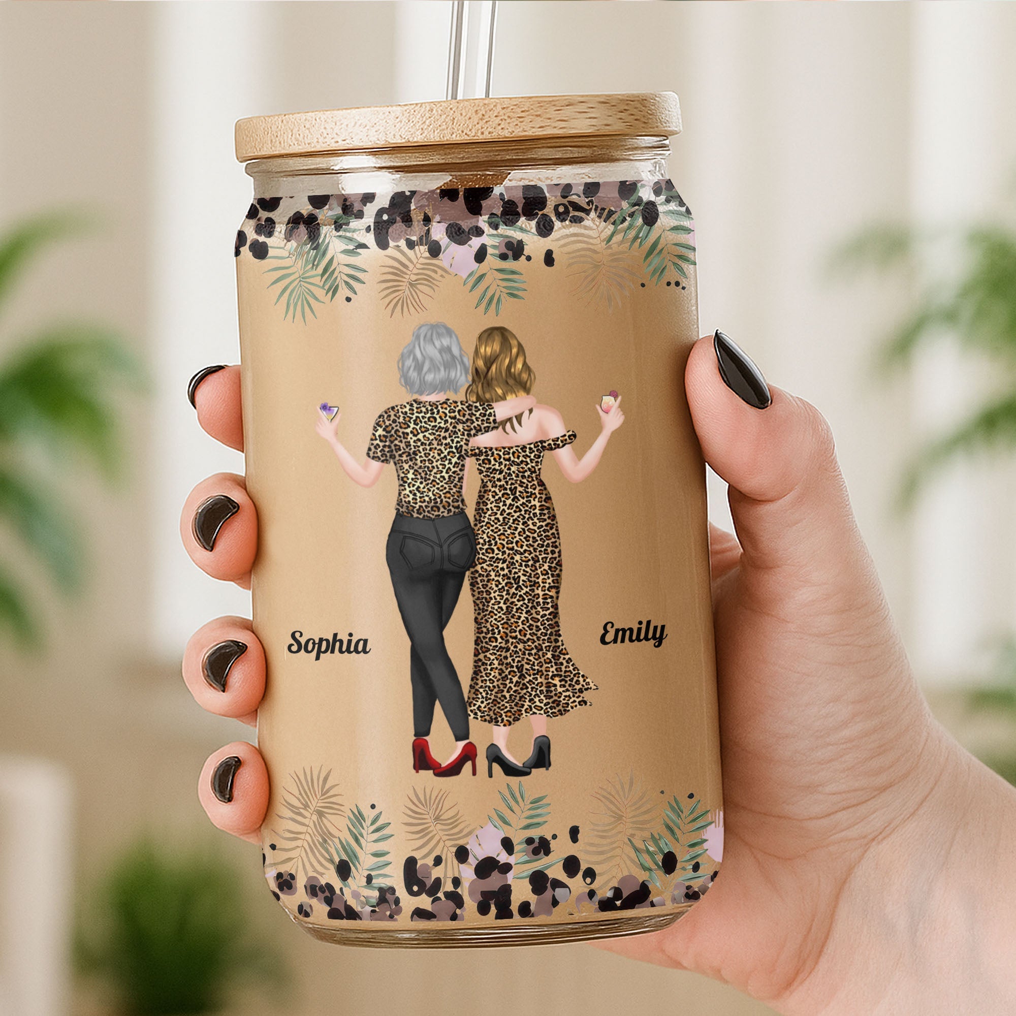 Personalized Clear Glass Can Custom Best Friend Gift with Straw Clear Glass Can GradoCreations
