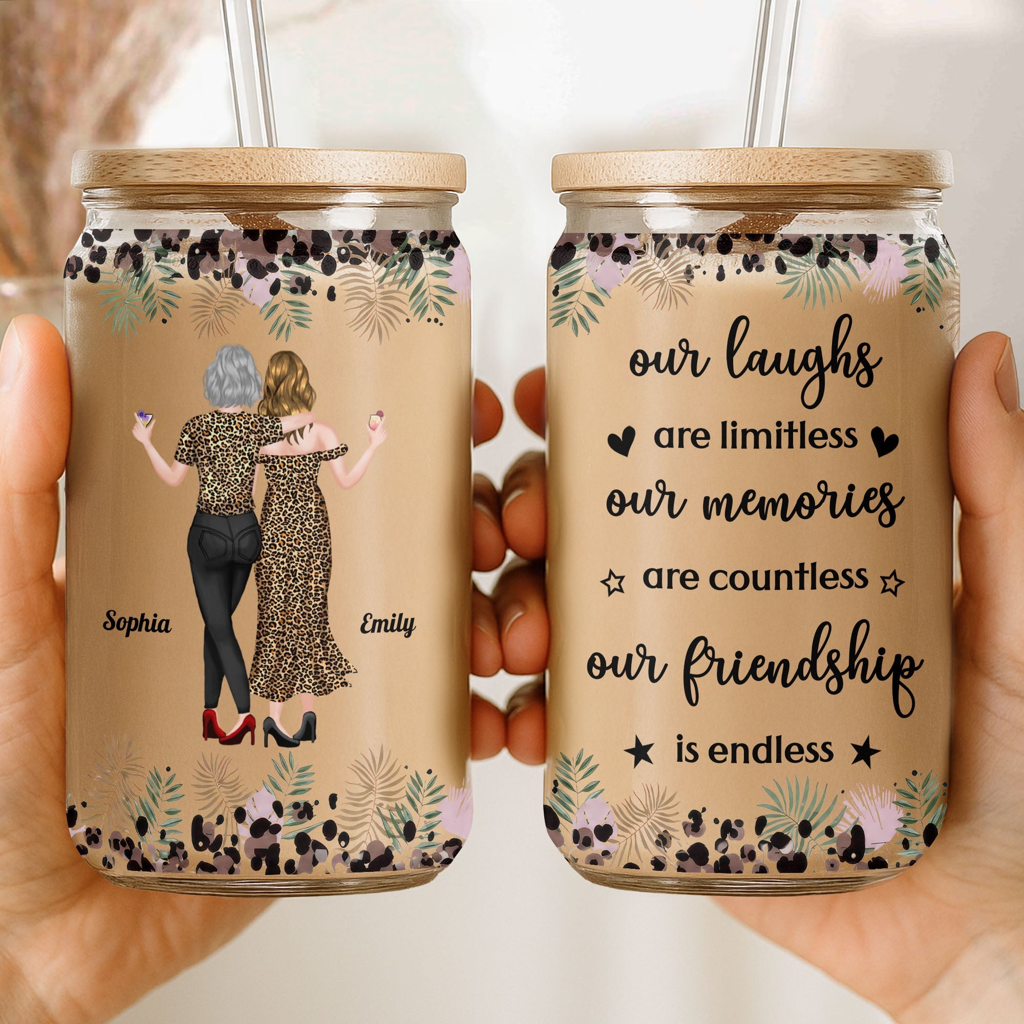 Personalized Clear Glass Can Custom Best Friend Gift with Straw Clear Glass Can GradoCreations