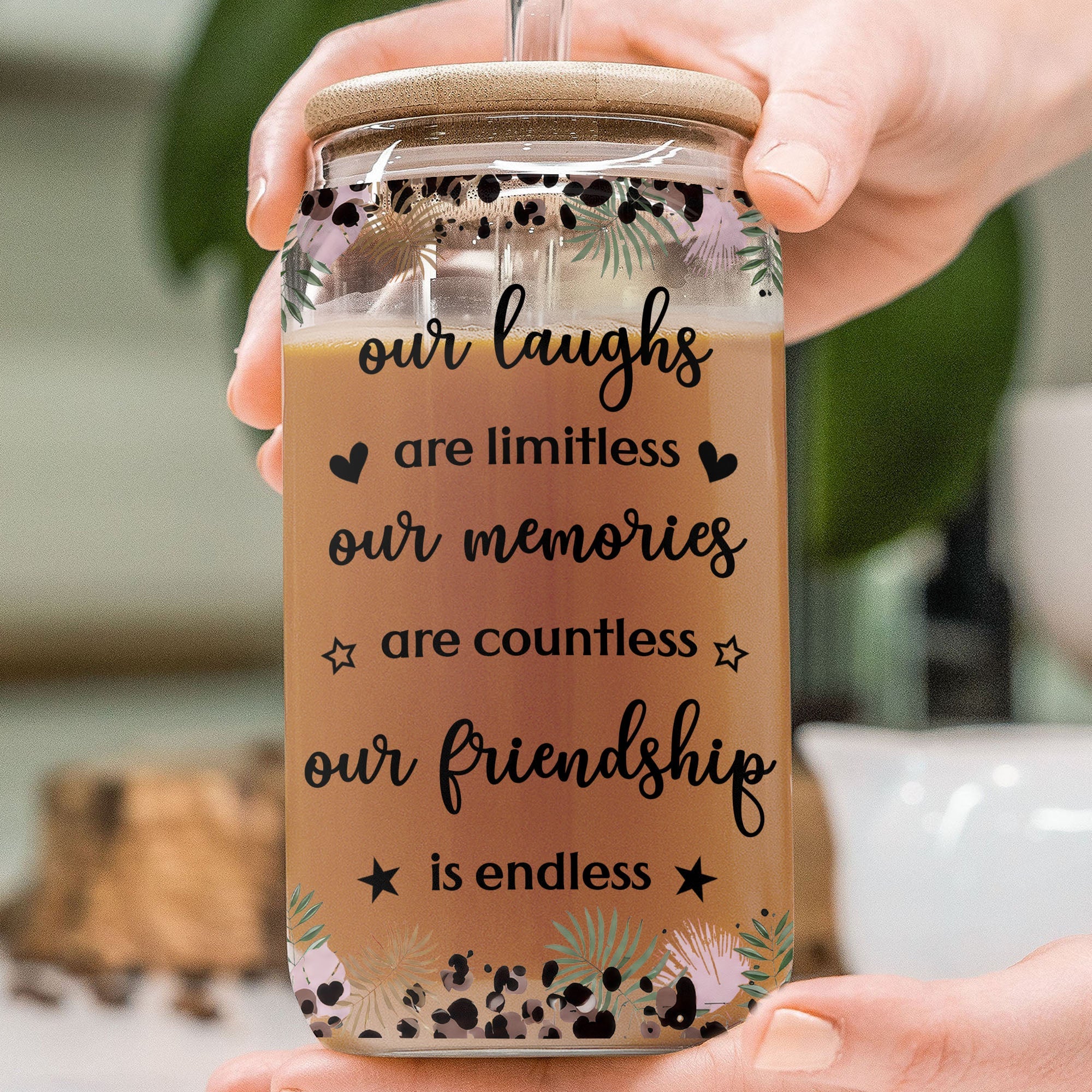 Personalized Clear Glass Can Custom Best Friend Gift with Straw Clear Glass Can GradoCreations